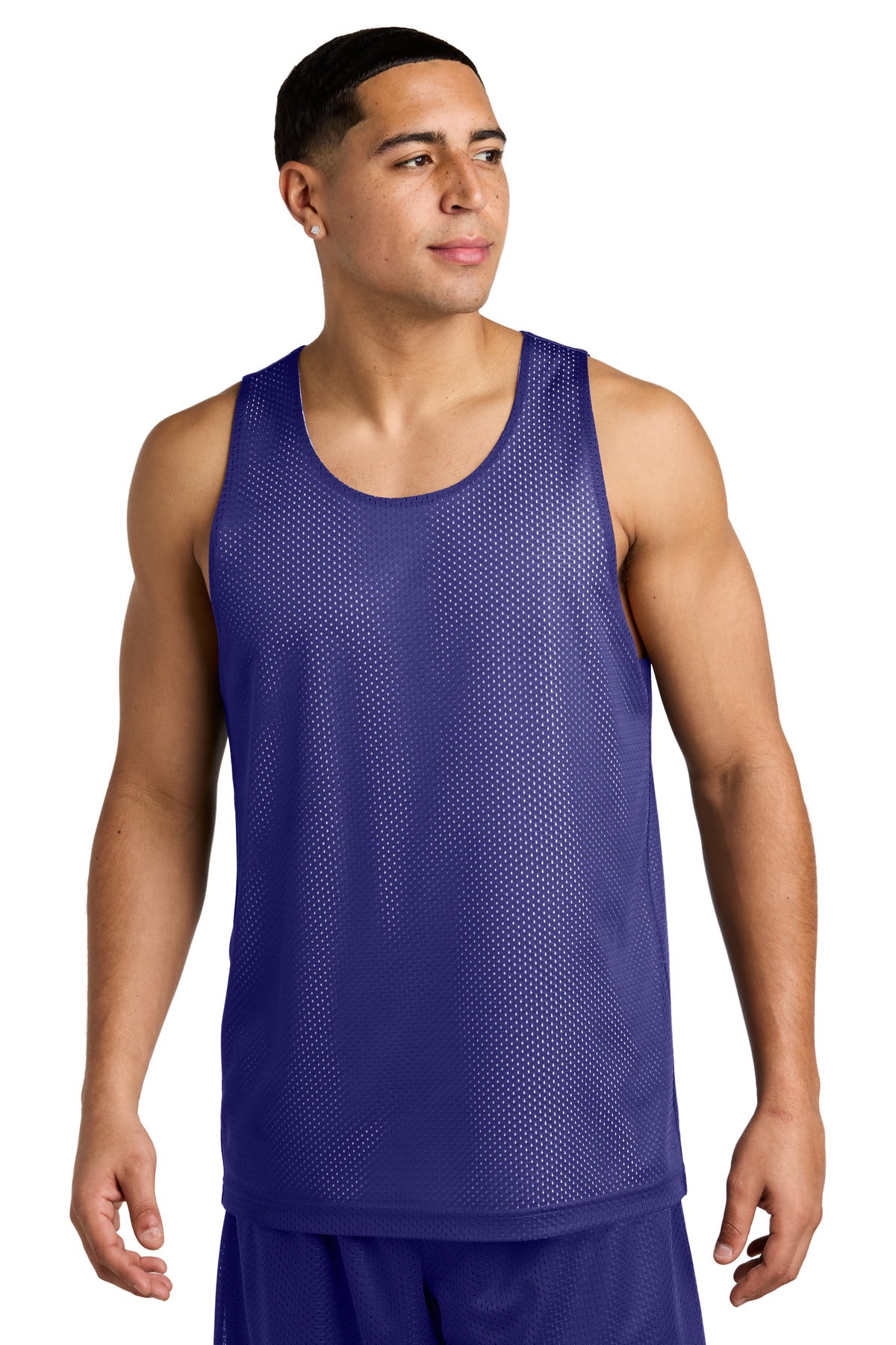 Custom Purple/ White PosiCharge Reversible Mesh Tank ST5000, personalized by SanCanDo Swag in Argyle, TX