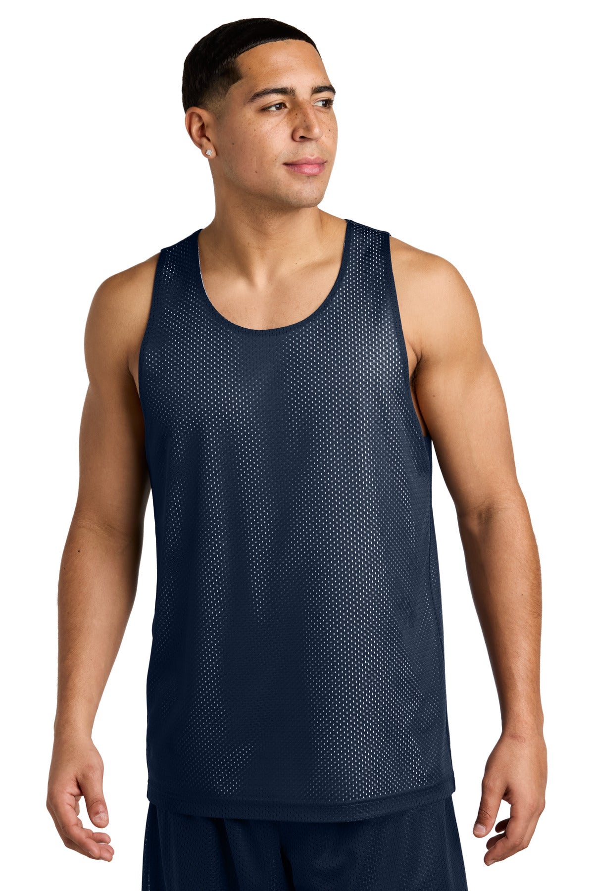 Custom True Navy/ White PosiCharge Reversible Mesh Tank ST5000, personalized by SanCanDo Swag in Argyle, TX