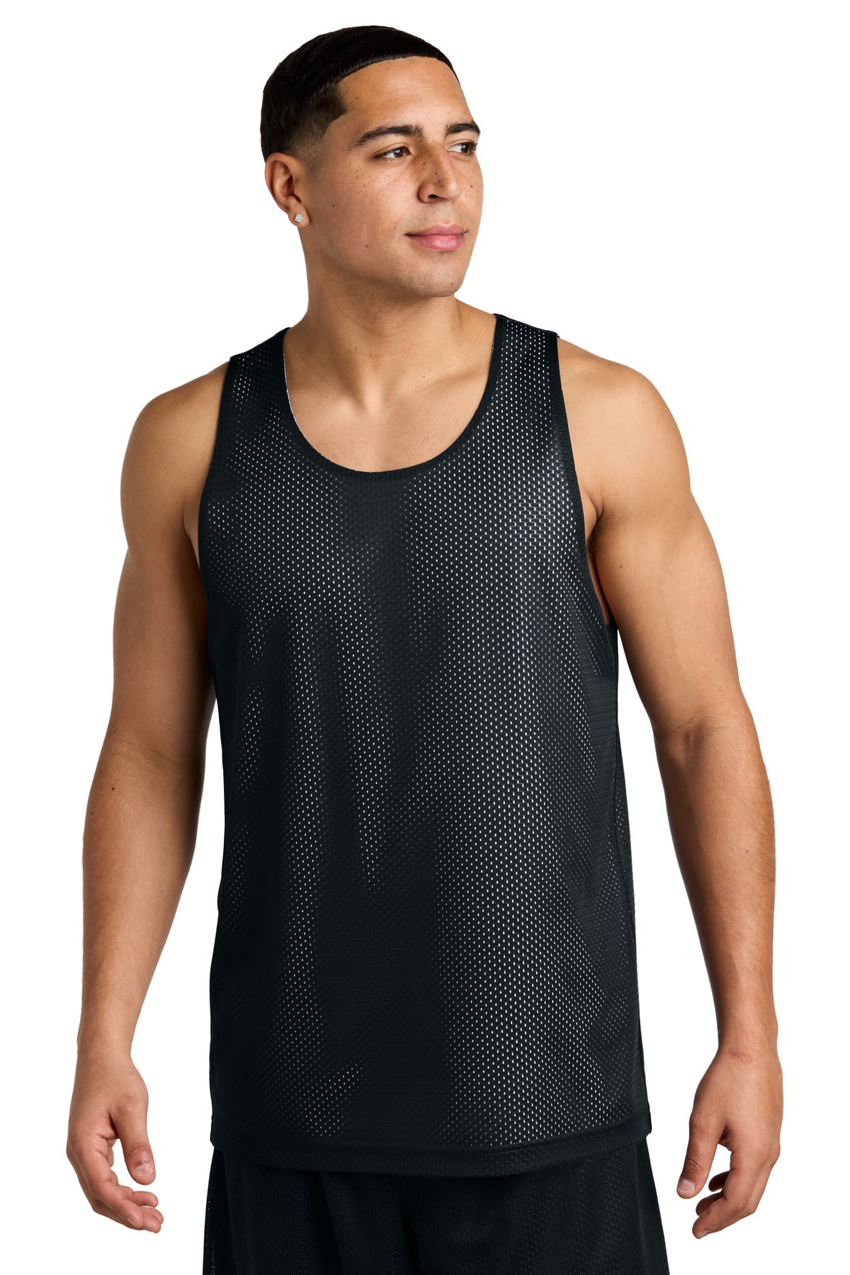 Custom Black/ White PosiCharge Reversible Mesh Tank ST5000, personalized by SanCanDo Swag in Argyle, TX