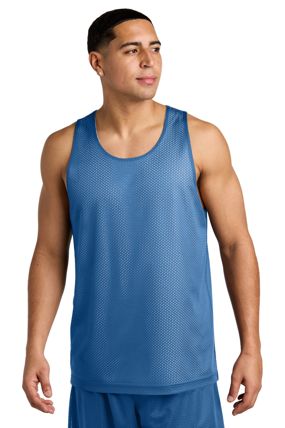 Custom Carolina Blue/ White PosiCharge Reversible Mesh Tank ST5000, personalized by SanCanDo Swag in Argyle, TX