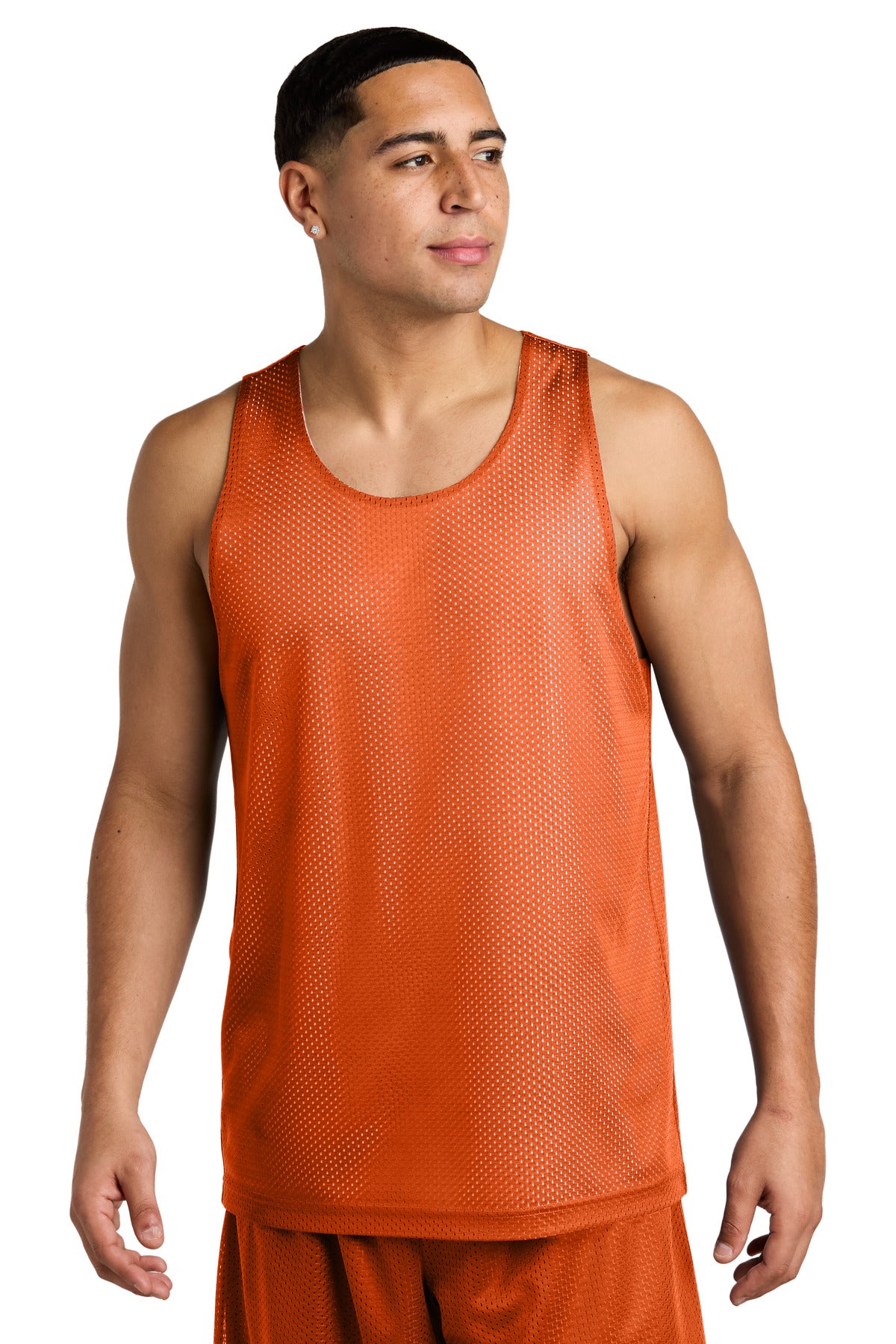Custom Deep Orange/ White PosiCharge Reversible Mesh Tank ST5000, personalized by SanCanDo Swag in Argyle, TX