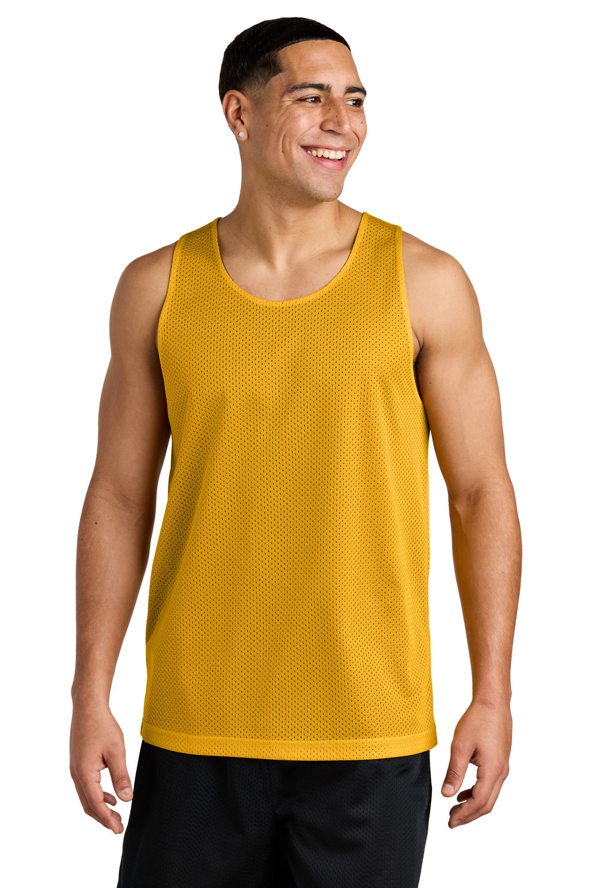 Custom Gold/ Black PosiCharge Reversible Mesh Tank ST5000, personalized by SanCanDo Swag in Argyle, TX