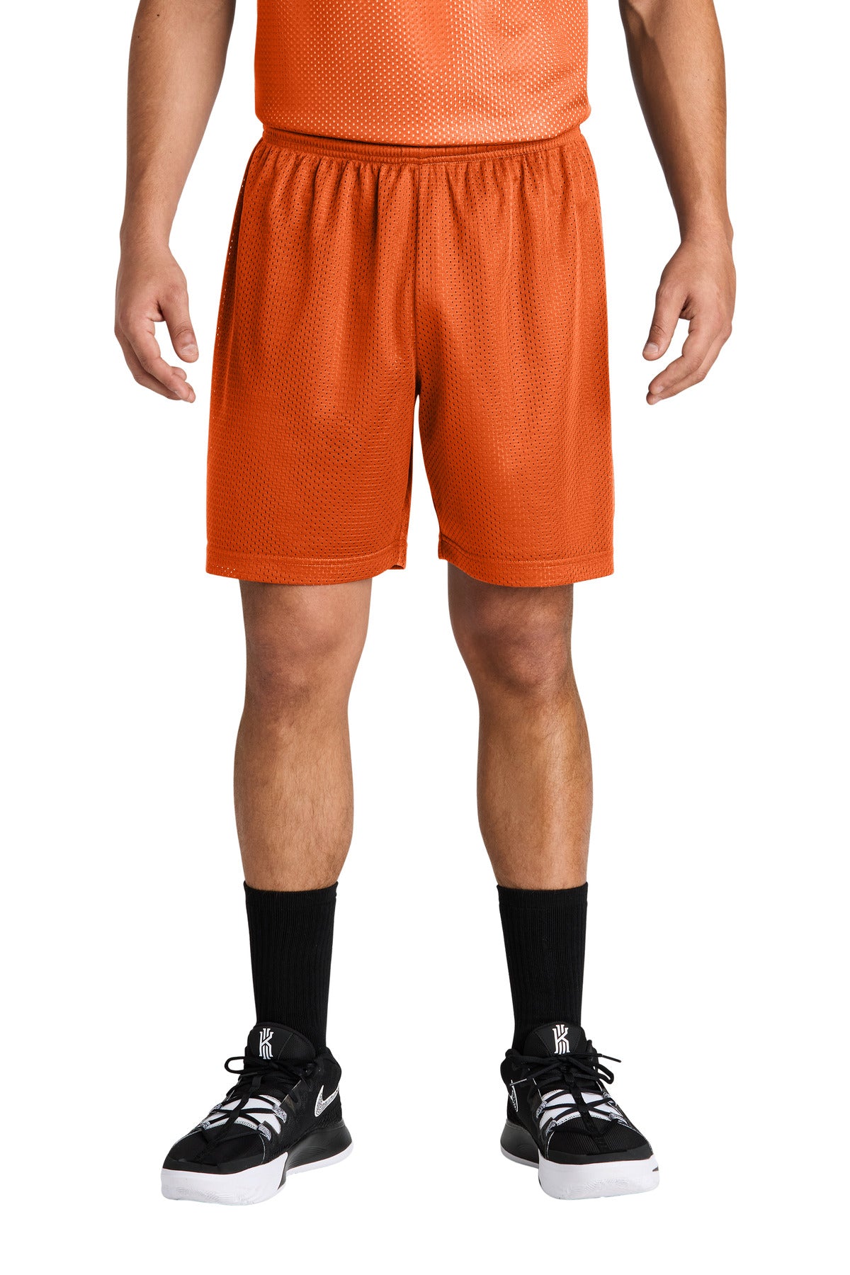 Custom Deep Orange PosiCharge Mesh 7" Short ST5100, personalized by SanCanDo Swag in Argyle, TX