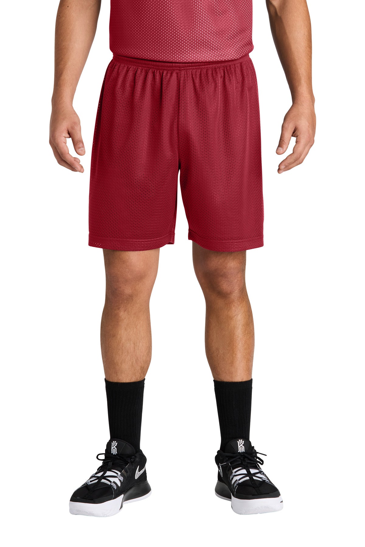 Custom Deep Red PosiCharge Mesh 7" Short ST5100, personalized by SanCanDo Swag in Argyle, TX