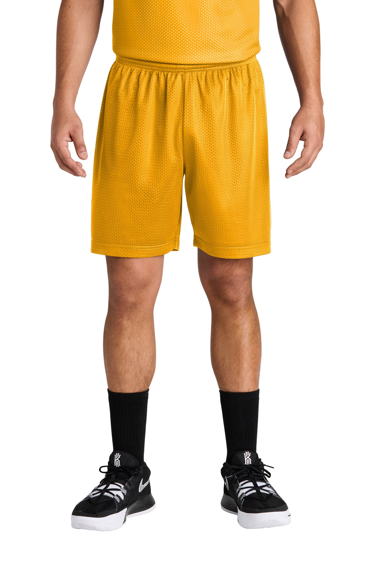 Custom Gold PosiCharge Mesh 7" Short ST5100, personalized by SanCanDo Swag in Argyle, TX