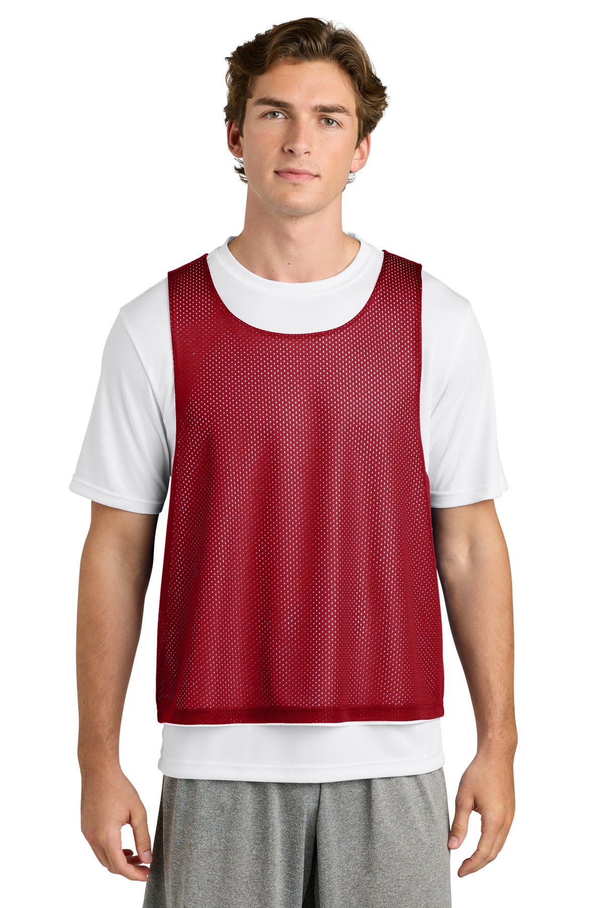 Custom Deep Red/ White Lacrosse Reversible Pinnie ST512, personalized by SanCanDo Swag in Argyle, TX