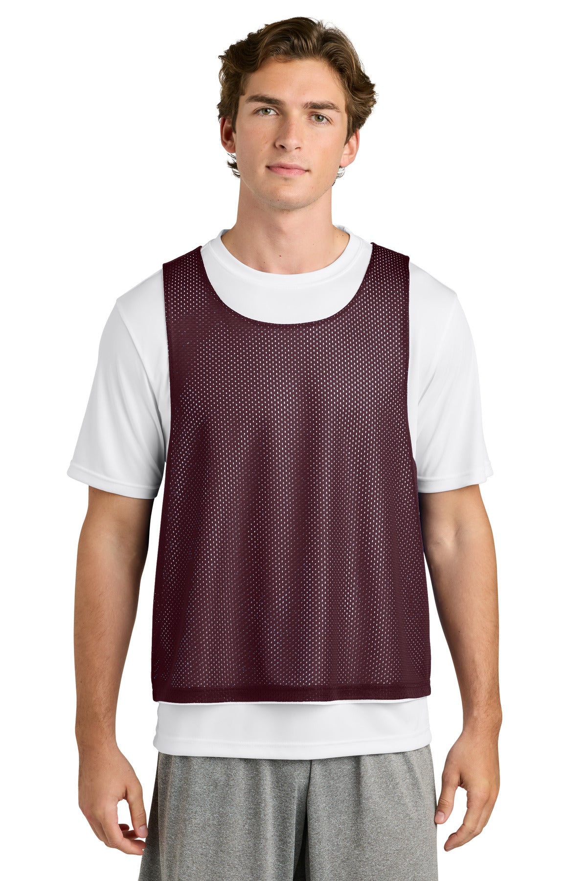 Custom Maroon/ White Lacrosse Reversible Pinnie ST512, personalized by SanCanDo Swag in Argyle, TX
