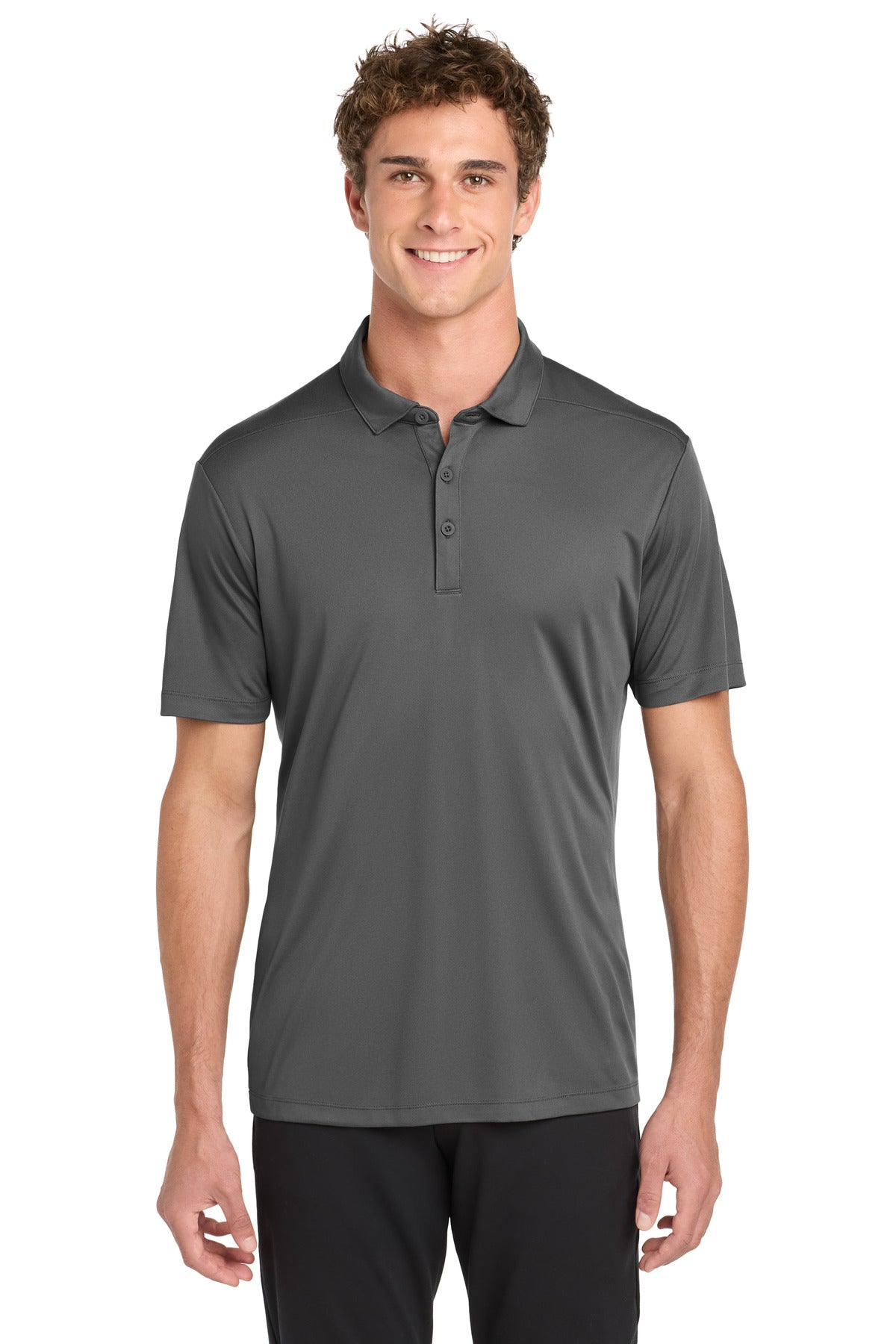 Custom Dark Smoke Grey Posi-UV Pro Polo ST520, personalized by SanCanDo Swag in Argyle, TX