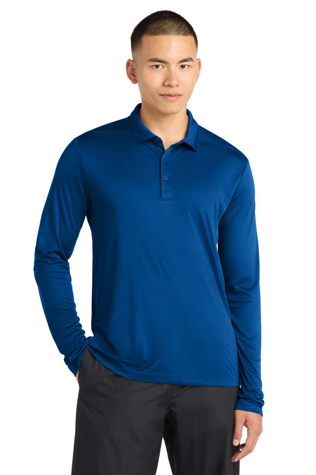 Custom True Royal Posi-UV Pro Long Sleeve Polo ST520LS, personalized by SanCanDo Swag in Argyle, TX