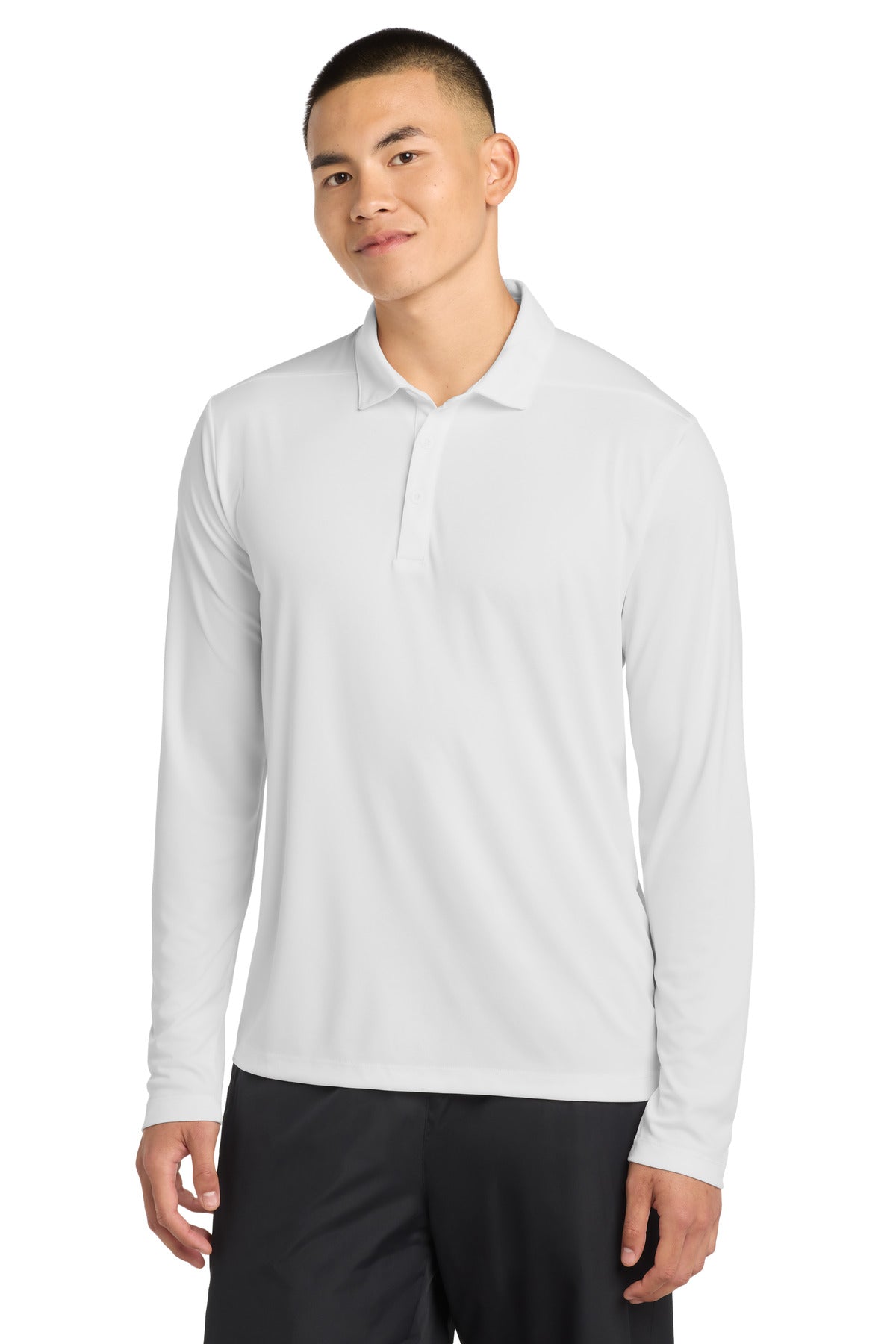 Custom White Posi-UV Pro Long Sleeve Polo ST520LS, personalized by SanCanDo Swag in Argyle, TX
