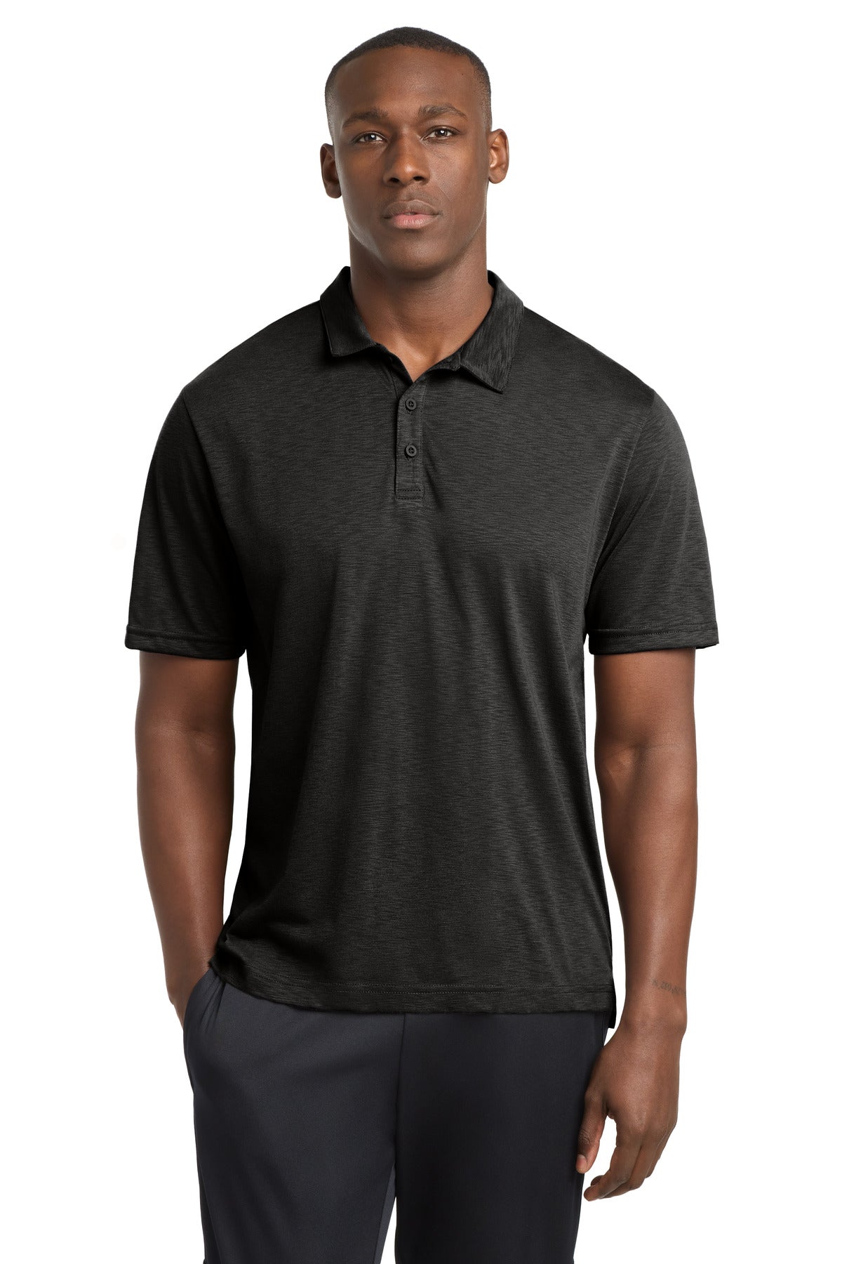 Custom Black PosiCharge Strive Polo ST530, personalized by SanCanDo Swag in Argyle, TX
