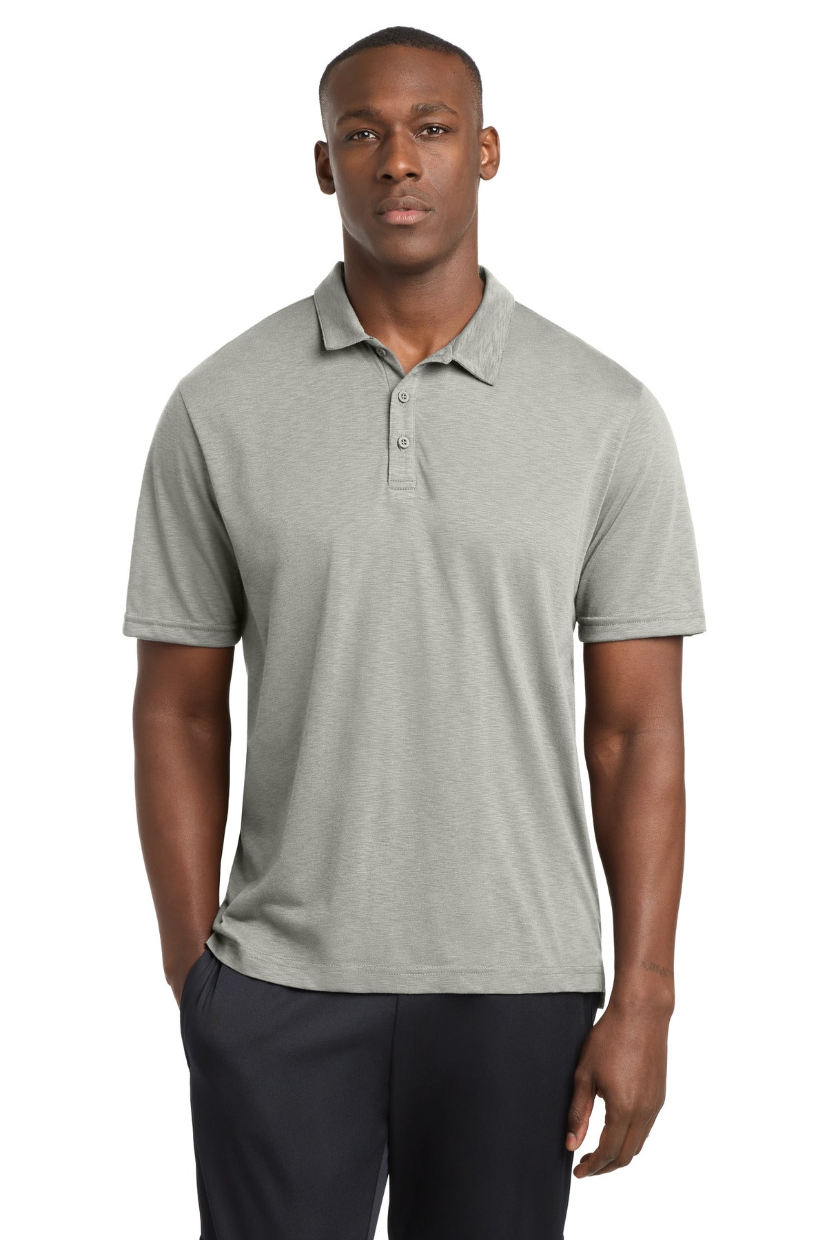 Custom Silver PosiCharge Strive Polo ST530, personalized by SanCanDo Swag in Argyle, TX