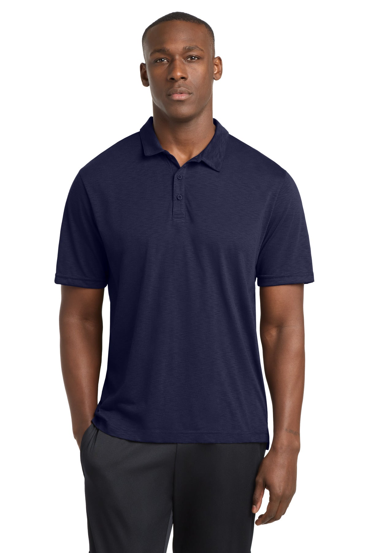 Custom True Navy PosiCharge Strive Polo ST530, personalized by SanCanDo Swag in Argyle, TX