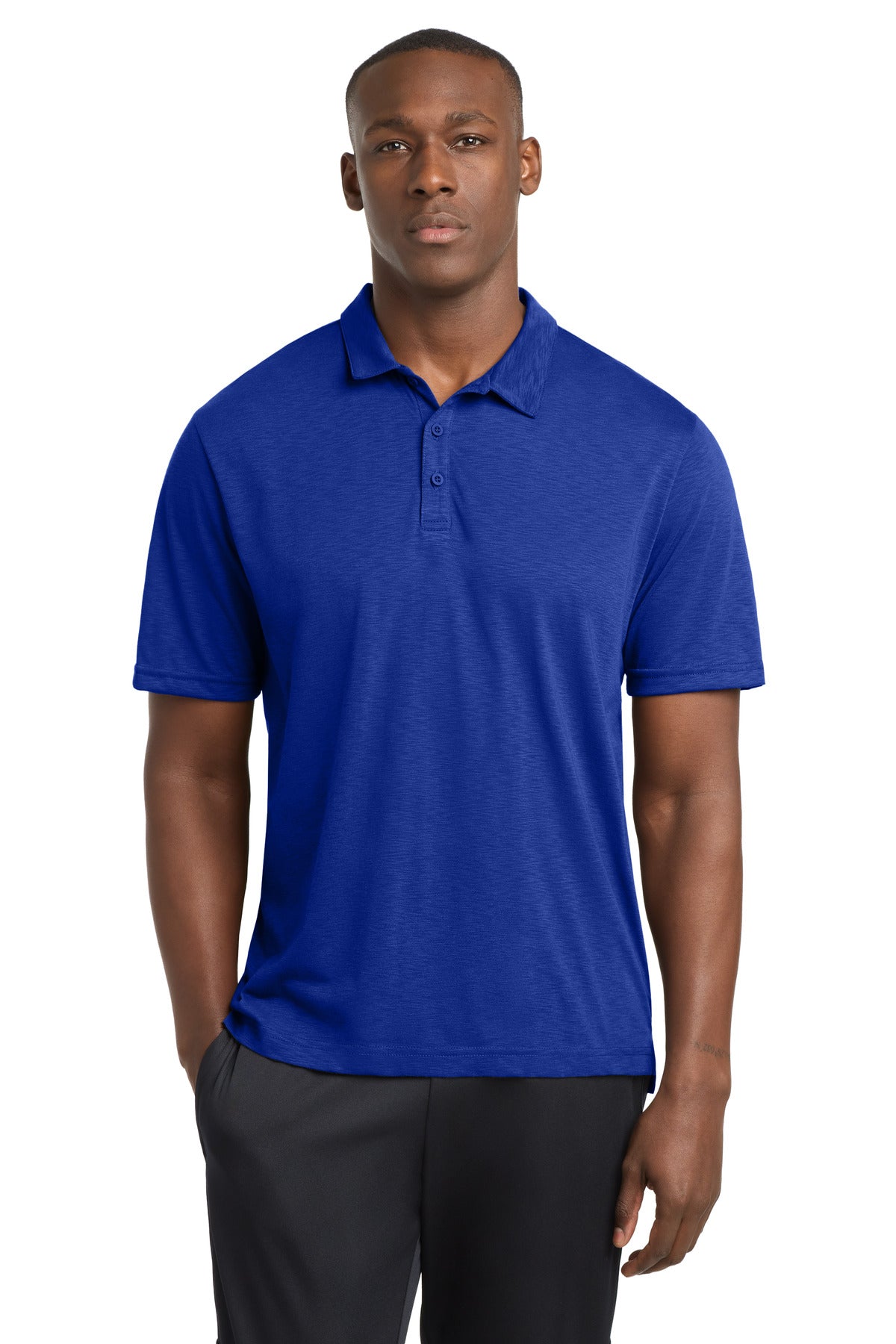 Custom True Royal PosiCharge Strive Polo ST530, personalized by SanCanDo Swag in Argyle, TX