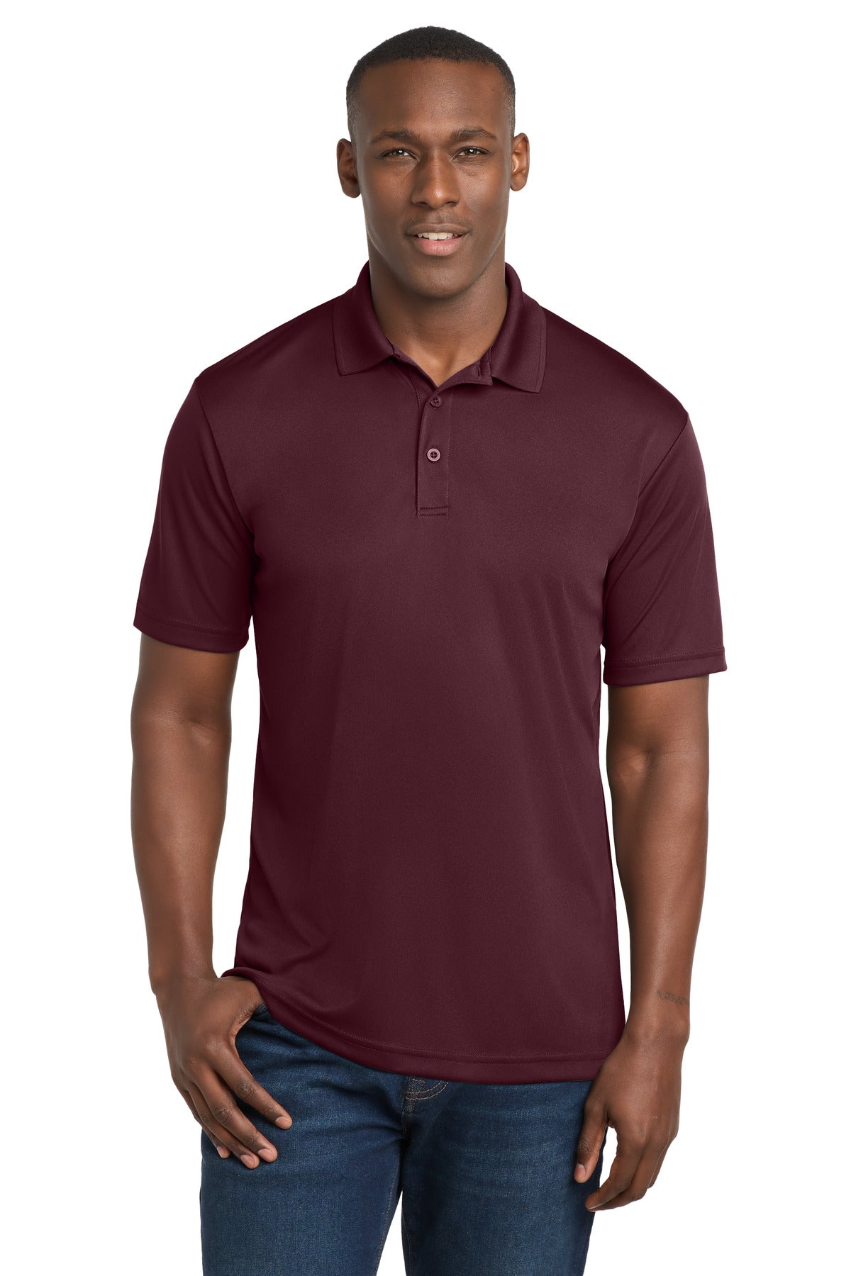 Custom Maroon PosiCharge Competitor Polo ST550, personalized by SanCanDo Swag in Argyle, TX