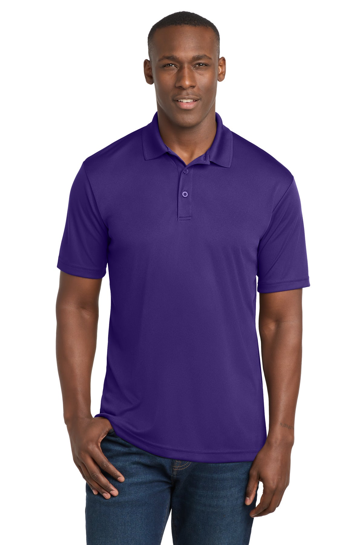 Custom Purple PosiCharge Competitor Polo ST550, personalized by SanCanDo Swag in Argyle, TX