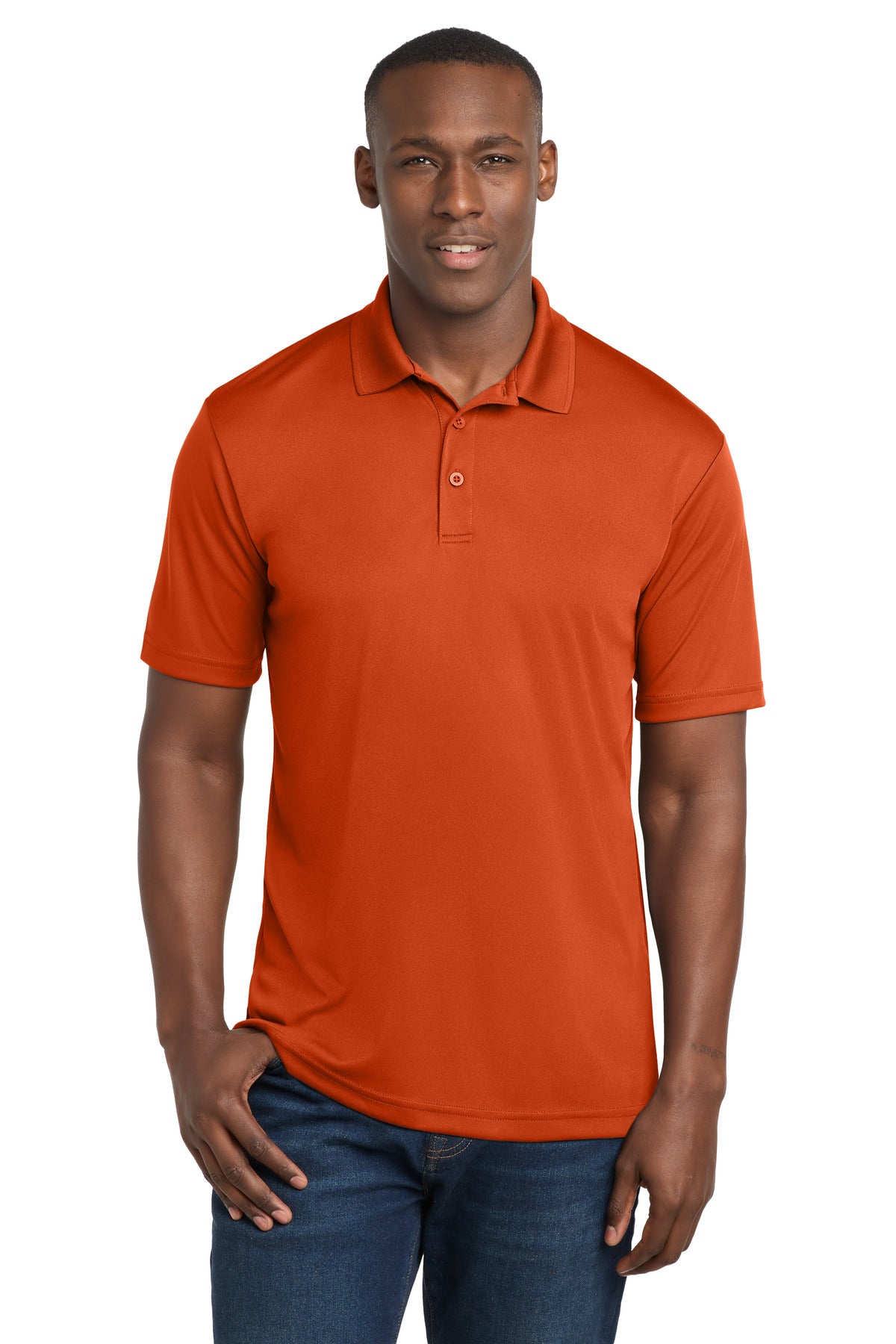 Custom Deep Orange PosiCharge Competitor Polo ST550, personalized by SanCanDo Swag in Argyle, TX