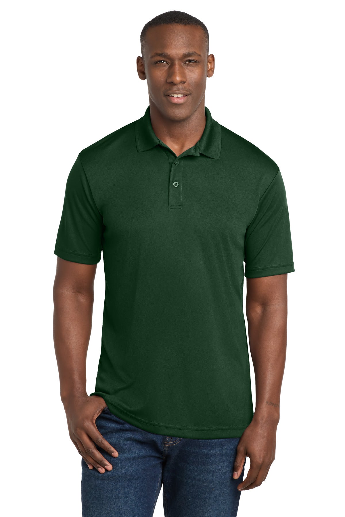 Custom Forest Green PosiCharge Competitor Polo ST550, personalized by SanCanDo Swag in Argyle, TX