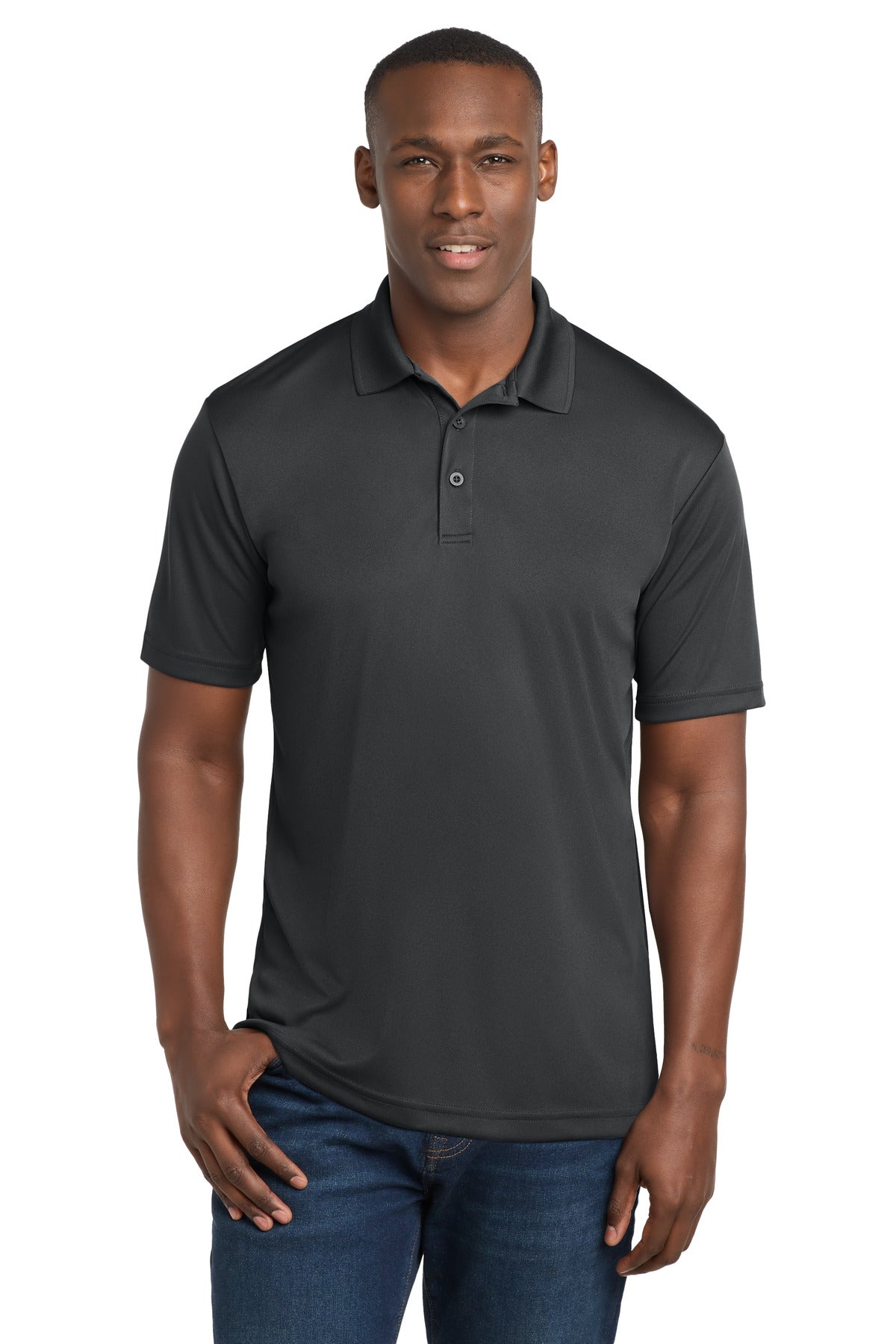 Custom Iron Grey PosiCharge Competitor Polo ST550, personalized by SanCanDo Swag in Argyle, TX