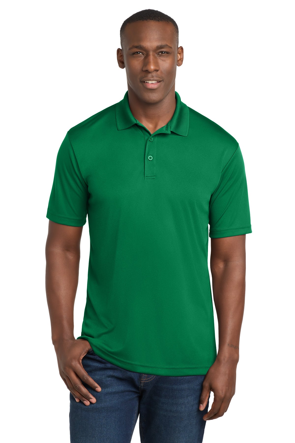 Custom Kelly Green PosiCharge Competitor Polo ST550, personalized by SanCanDo Swag in Argyle, TX