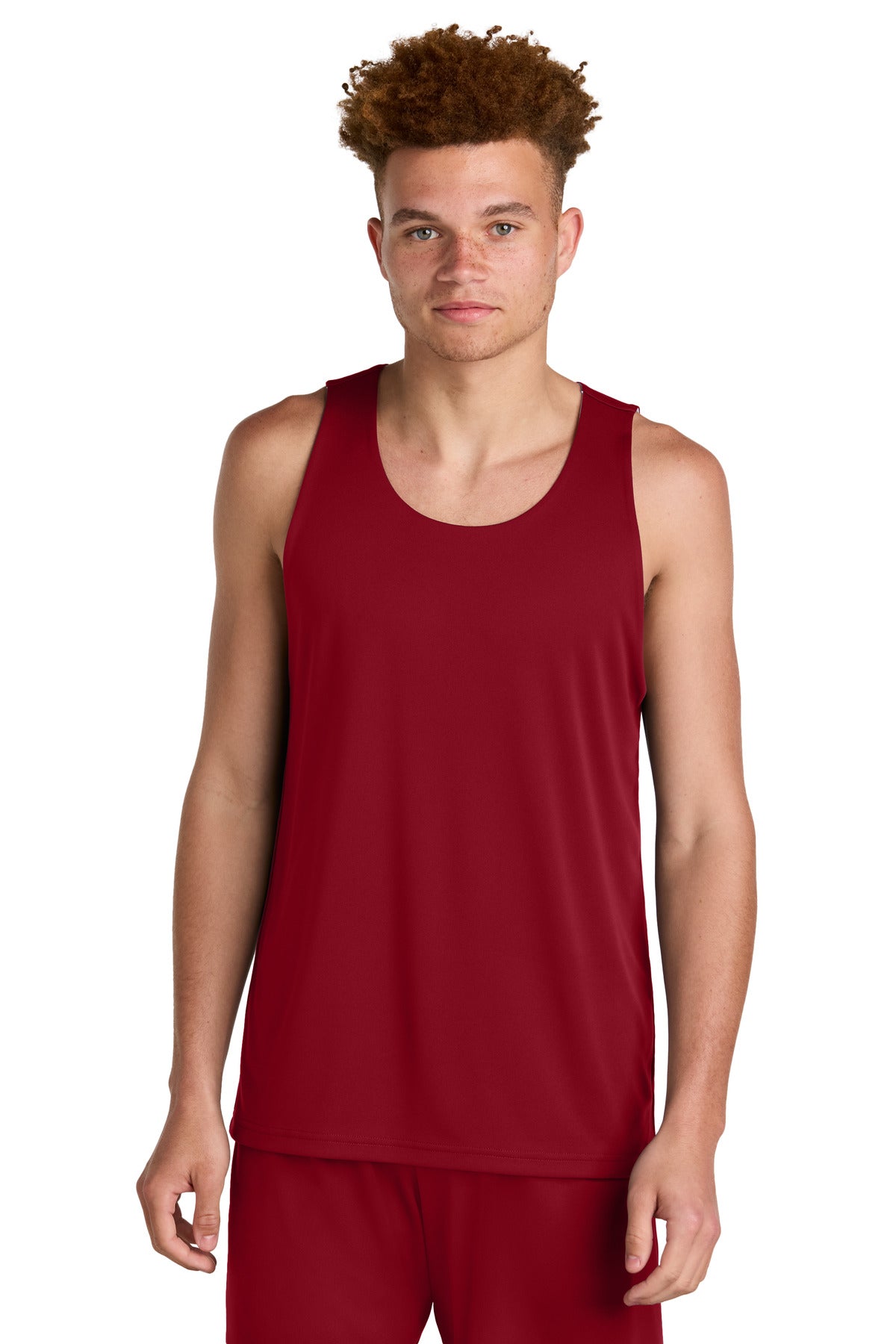 Custom Deep Red/ White PosiCharge Competitor Rev Tank ST551, personalized by SanCanDo Swag in Argyle, TX