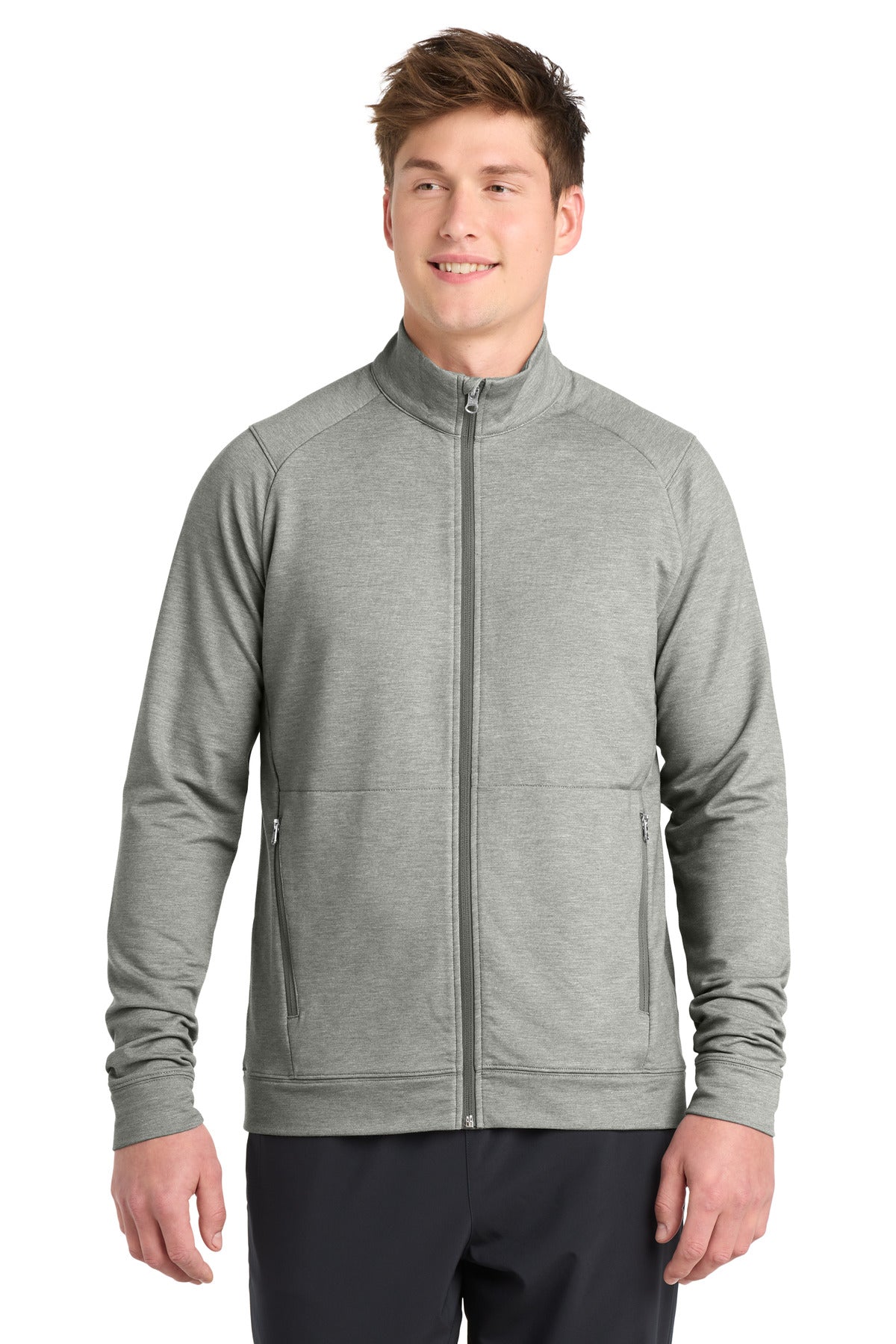 Custom Light Grey Heather Sport-Wick Flex Fleece Full-Zip ST560, personalized by SanCanDo Swag in Argyle, TX