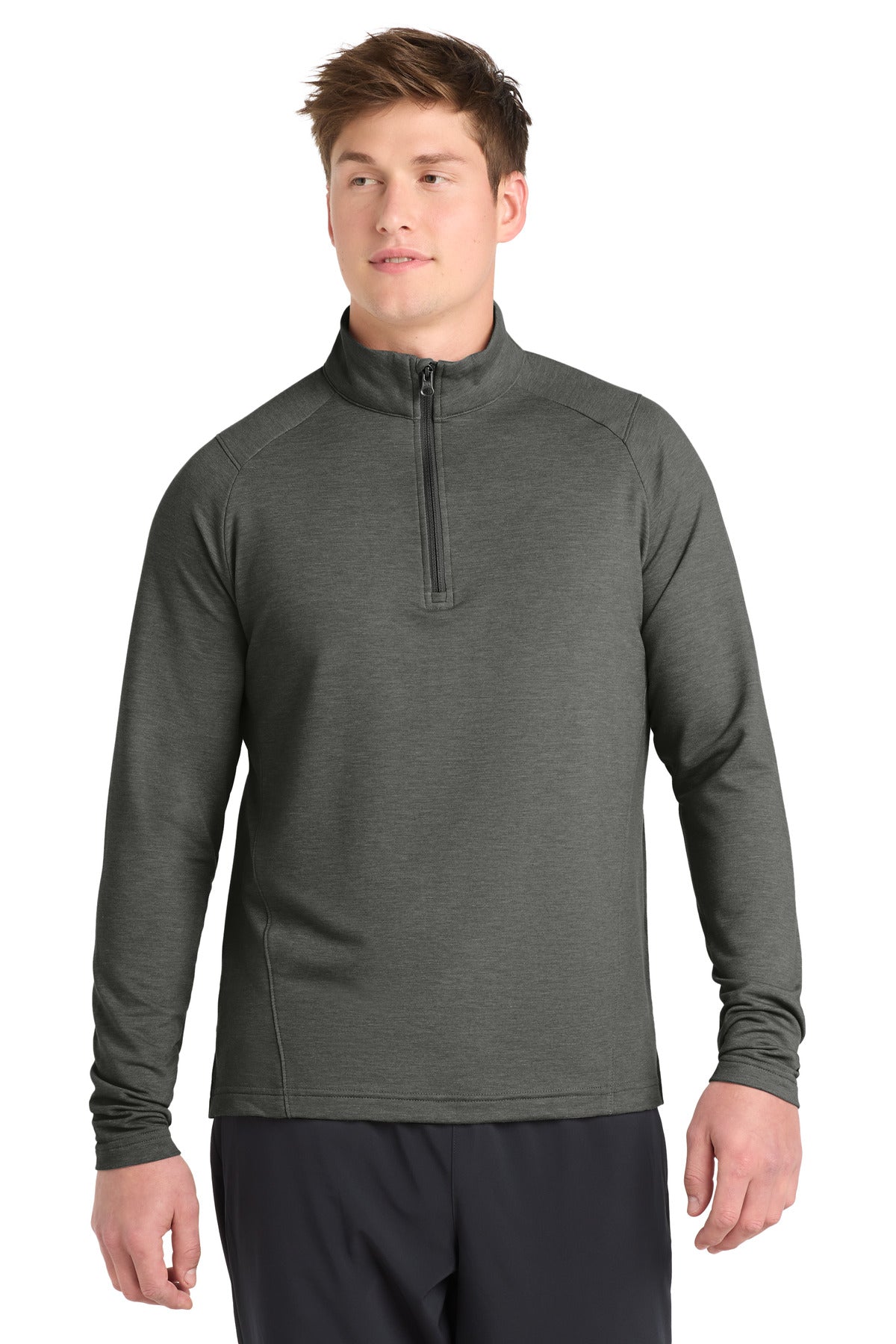 Custom Dark Grey Heather Sport-Wick Flex Fleece 1/4-Zip ST561, personalized by SanCanDo Swag in Argyle, TX