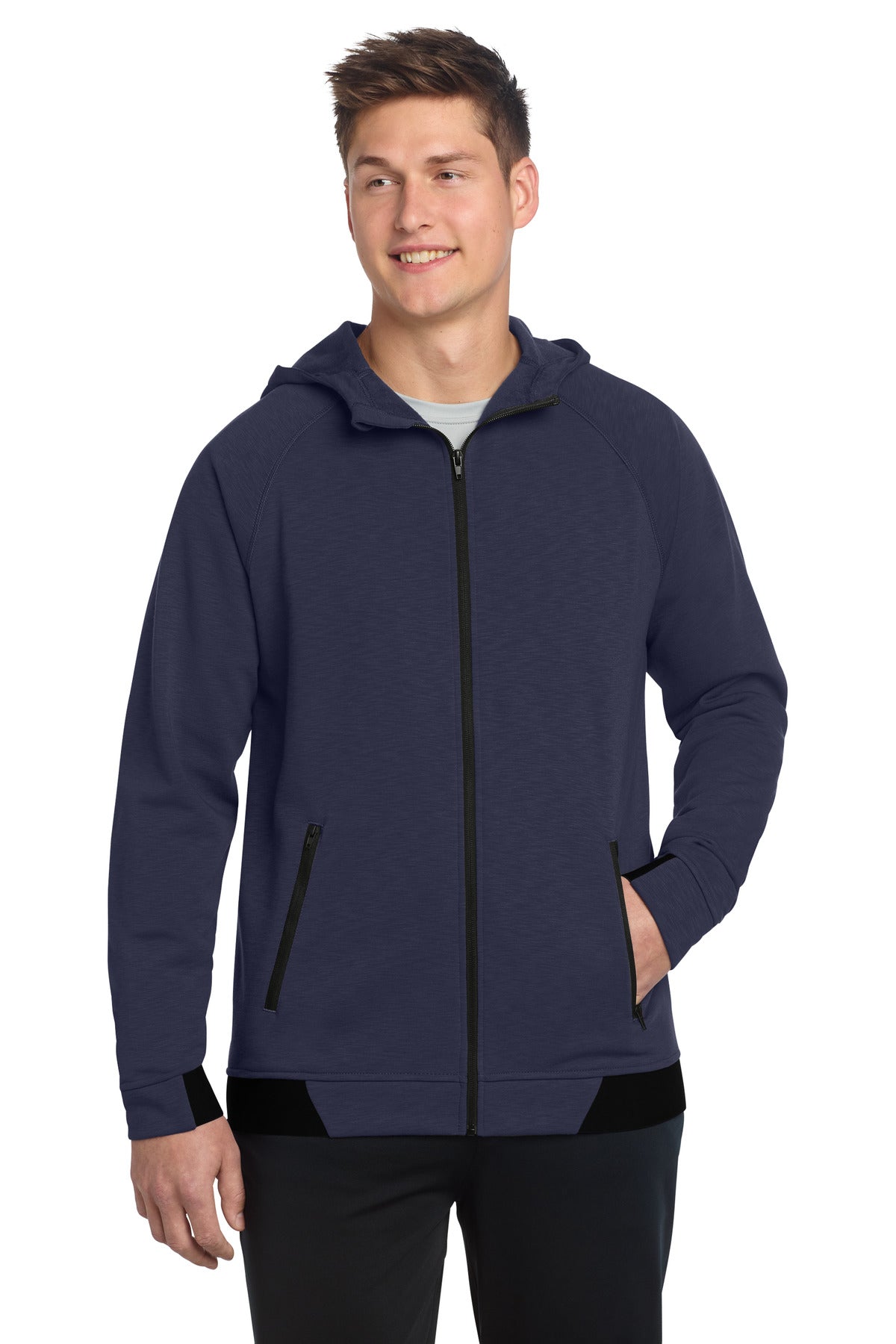 Custom True Navy PosiCharge Strive Hooded Full-Zip ST570, personalized by SanCanDo Swag in Argyle, TX