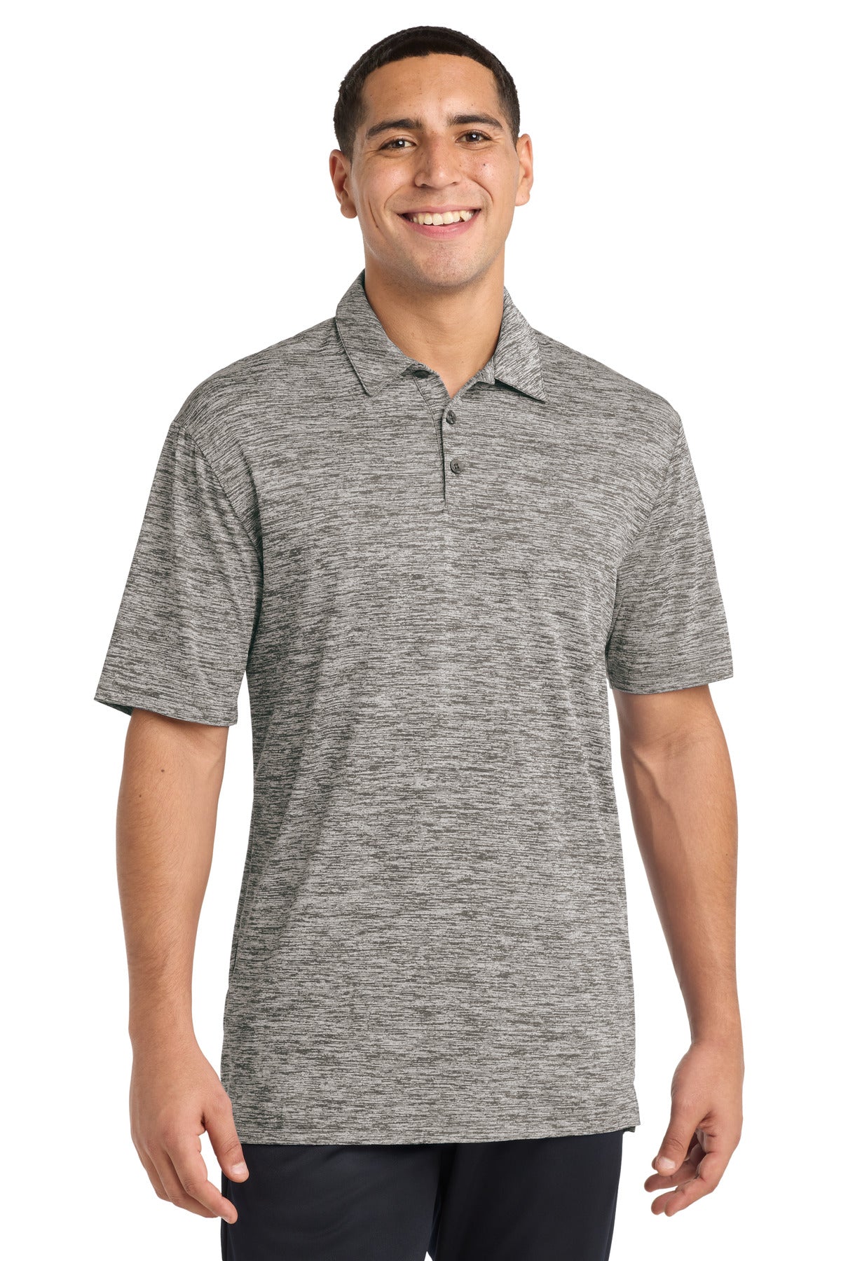 Custom Black Electric PosiCharge Electric Heather Polo ST590, personalized by SanCanDo Swag in Argyle, TX
