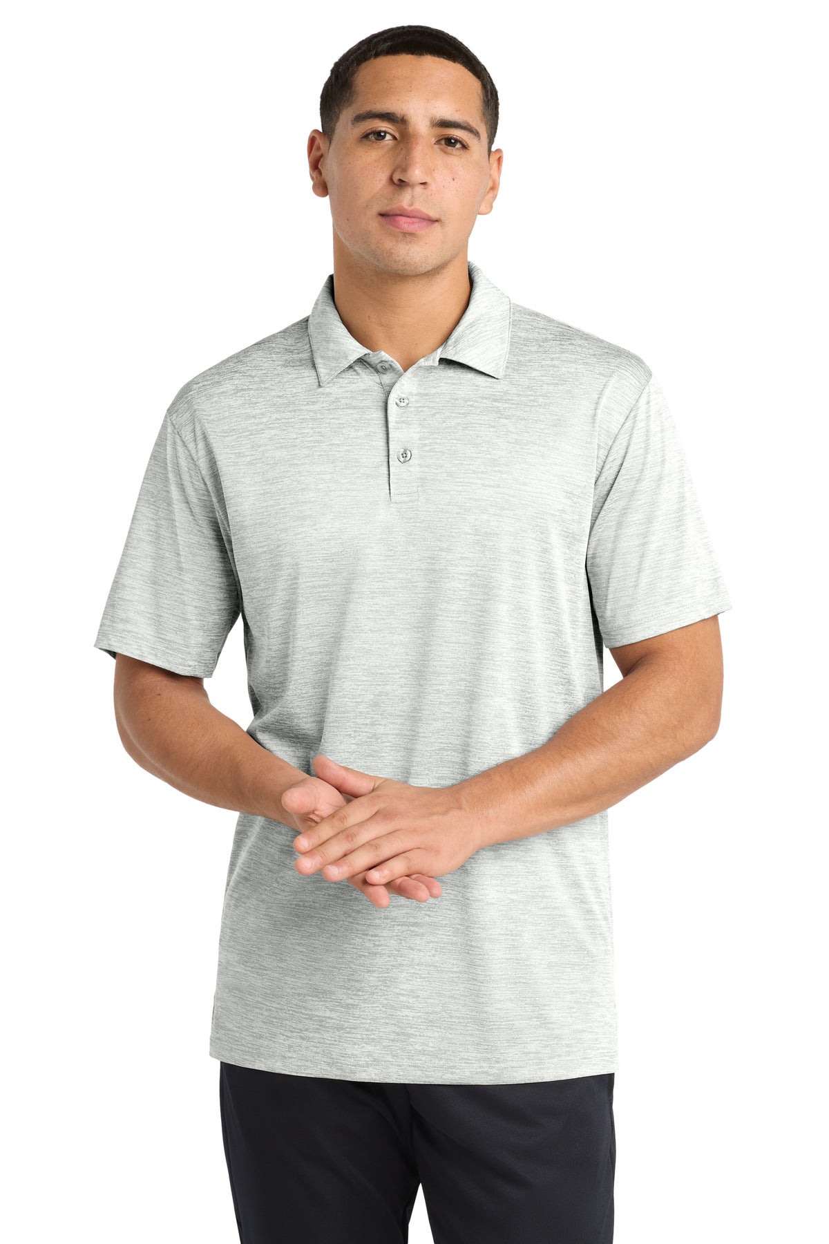 Custom Silver Electric PosiCharge Electric Heather Polo ST590, personalized by SanCanDo Swag in Argyle, TX