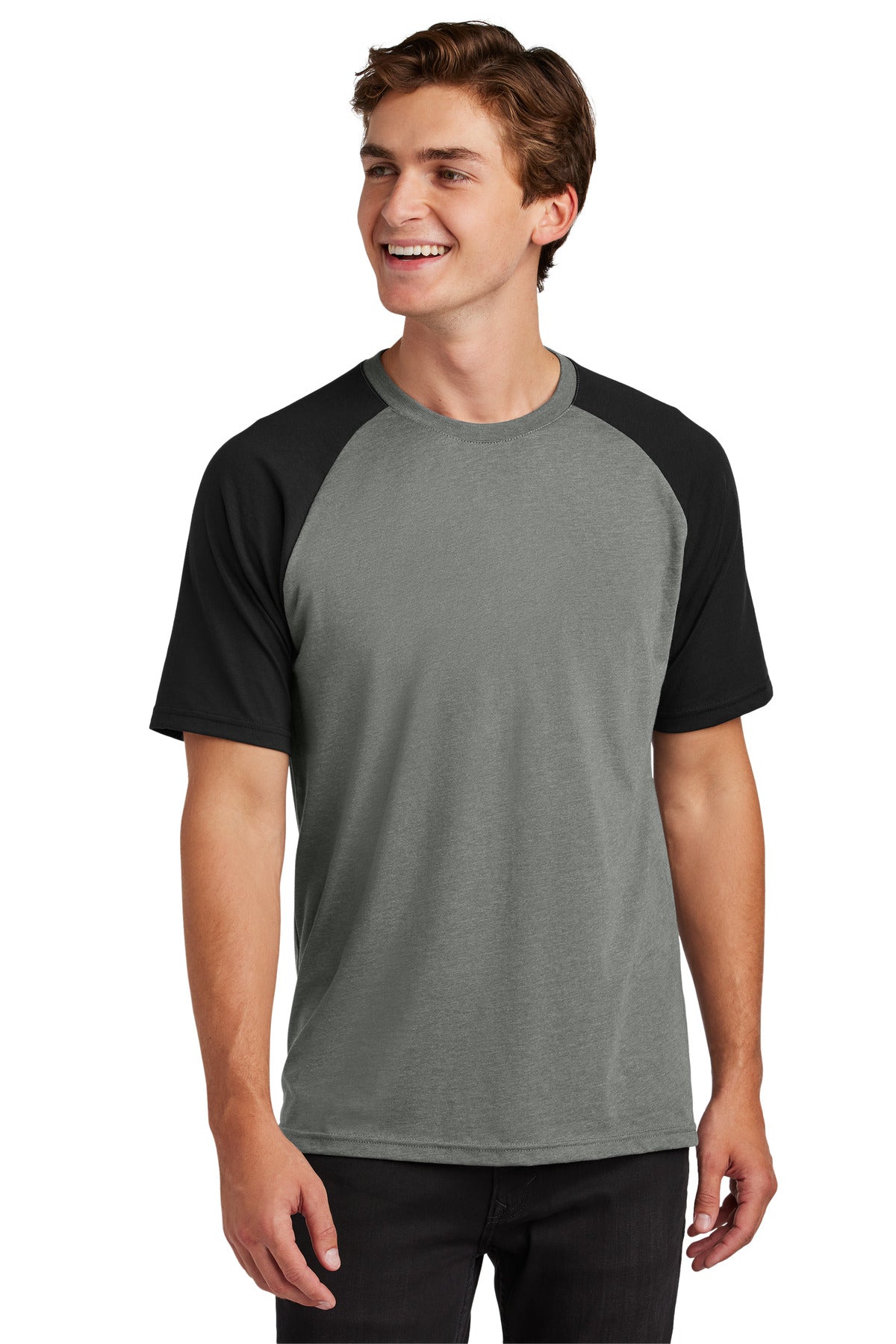 Custom Black/ Vintage Heather Halftime Raglan Tee ST6040, personalized by SanCanDo Swag in Argyle, TX