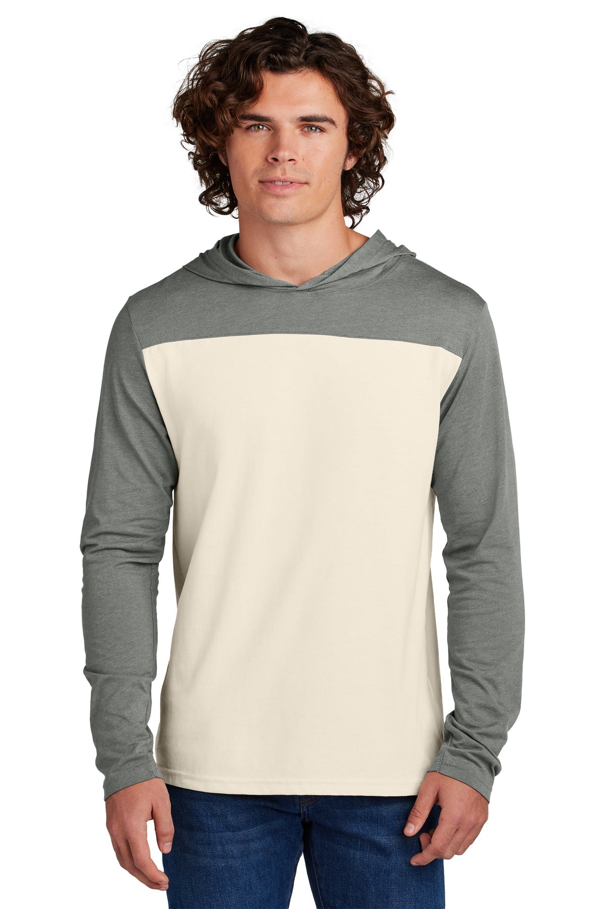 Custom Vintage Heather/ Ecru Halftime Long Sleeve Hoodie ST6044, personalized by SanCanDo Swag in Argyle, TX