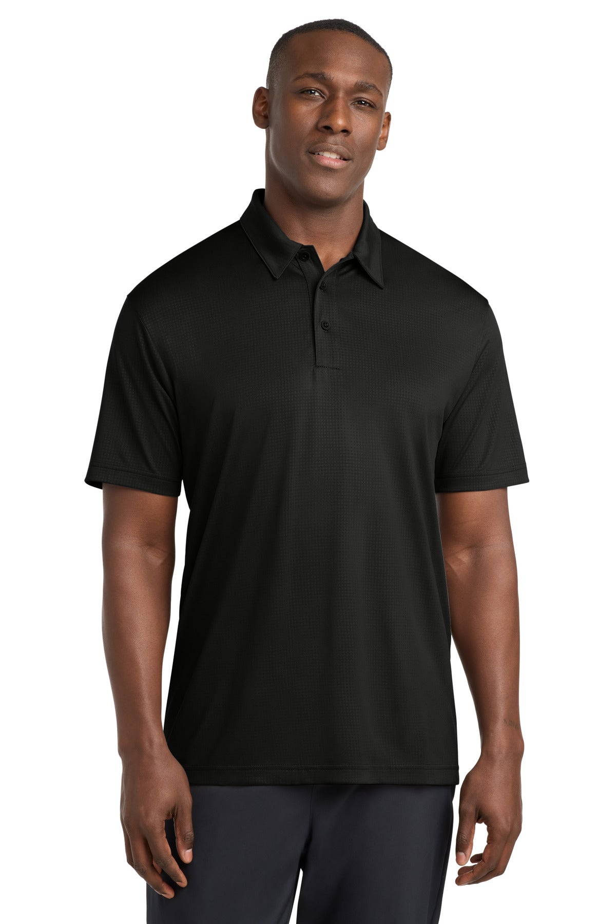 Custom Black Embossed PosiCharge Tough Polo ST630, personalized by SanCanDo Swag in Argyle, TX