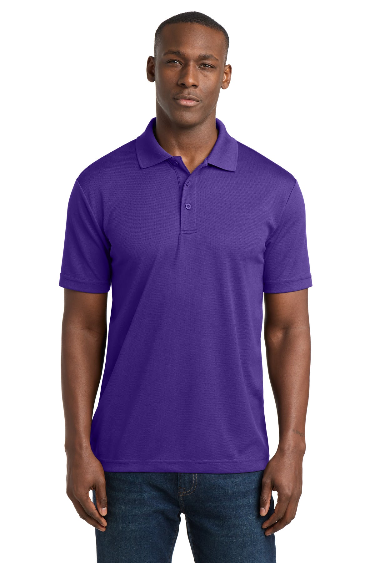 Custom Purple PosiCharge RacerMesh Polo ST640, personalized by SanCanDo Swag in Argyle, TX