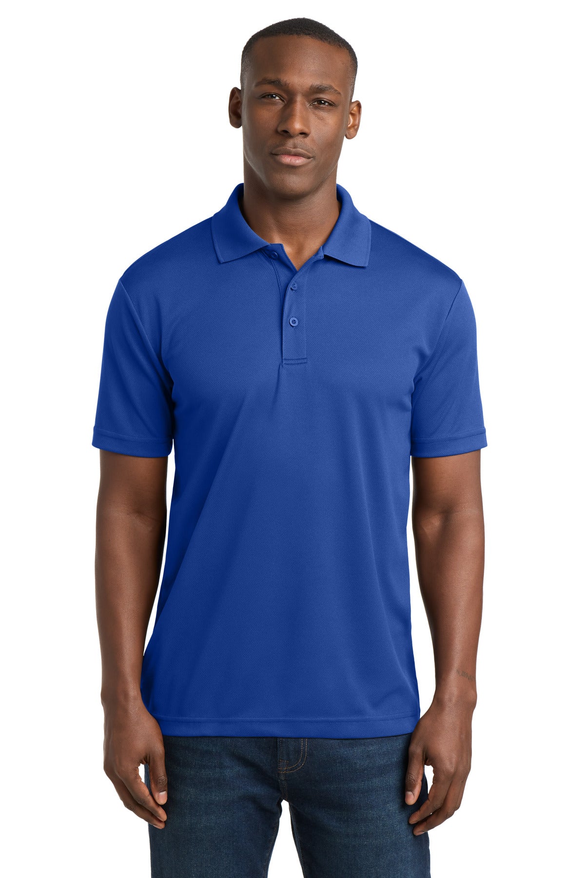 Custom True Royal PosiCharge RacerMesh Polo ST640, personalized by SanCanDo Swag in Argyle, TX