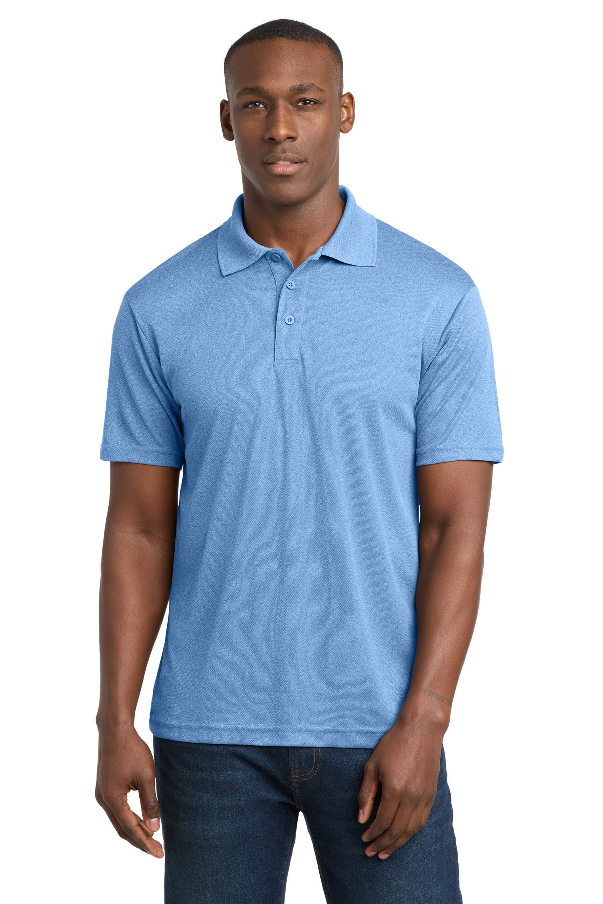 Custom True Royal Heather PosiCharge RacerMesh Polo ST640, personalized by SanCanDo Swag in Argyle, TX