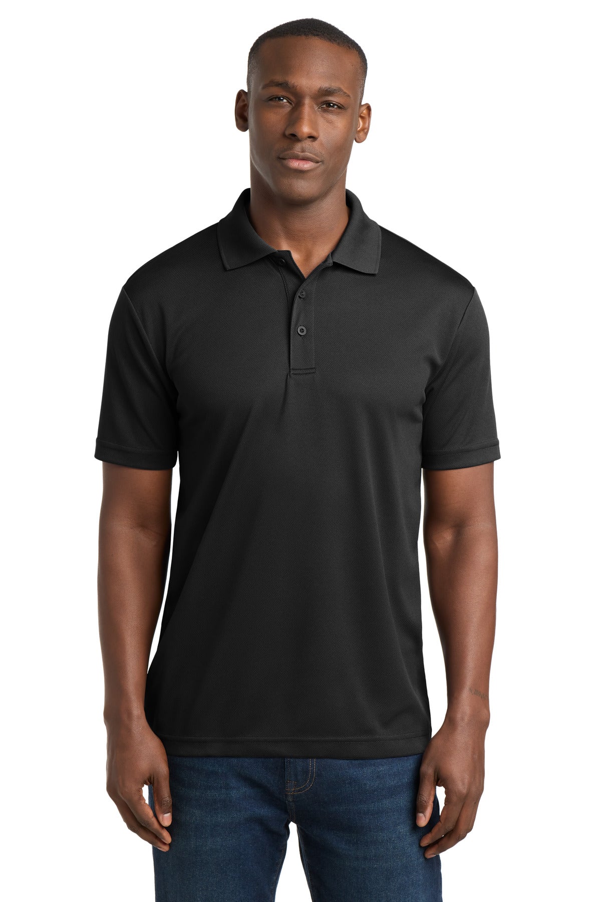 Custom Black PosiCharge RacerMesh Polo ST640, personalized by SanCanDo Swag in Argyle, TX
