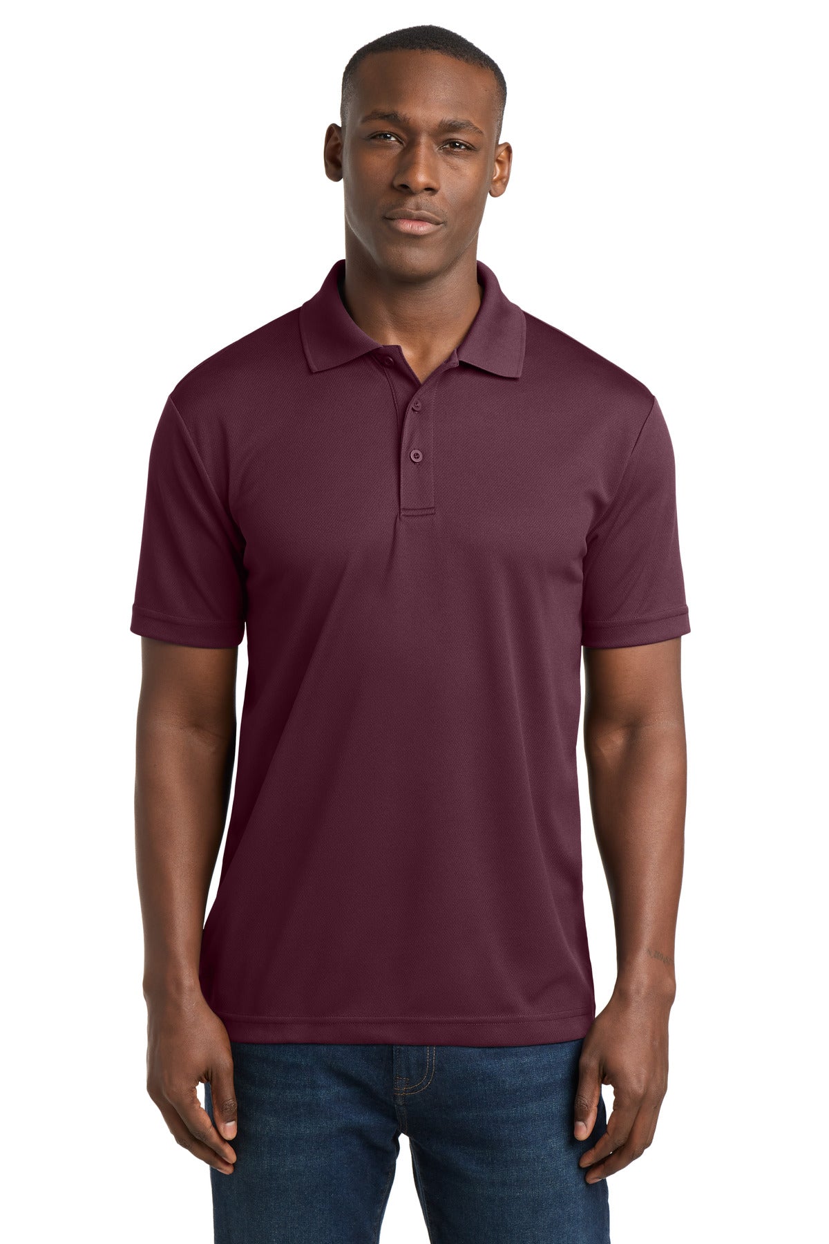 Custom Maroon PosiCharge RacerMesh Polo ST640, personalized by SanCanDo Swag in Argyle, TX