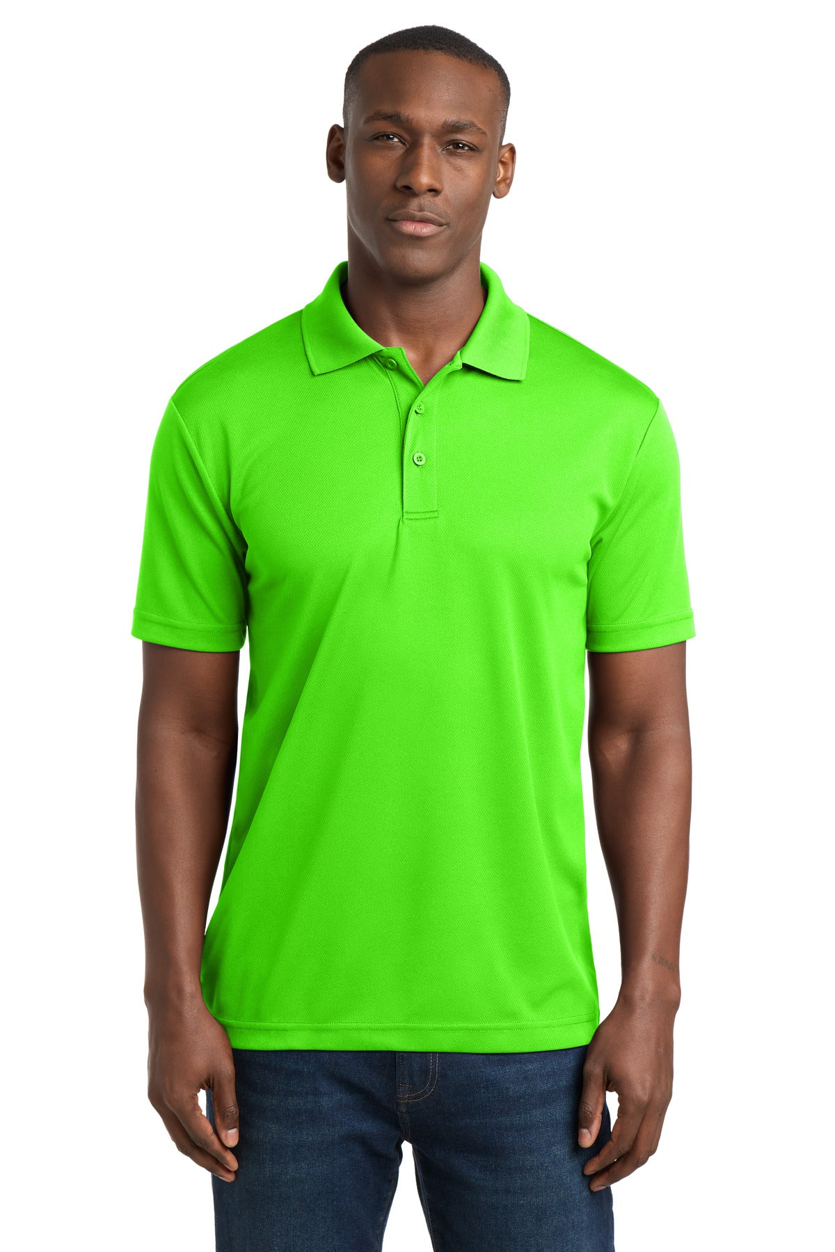 Custom Neon Green PosiCharge RacerMesh Polo ST640, personalized by SanCanDo Swag in Argyle, TX