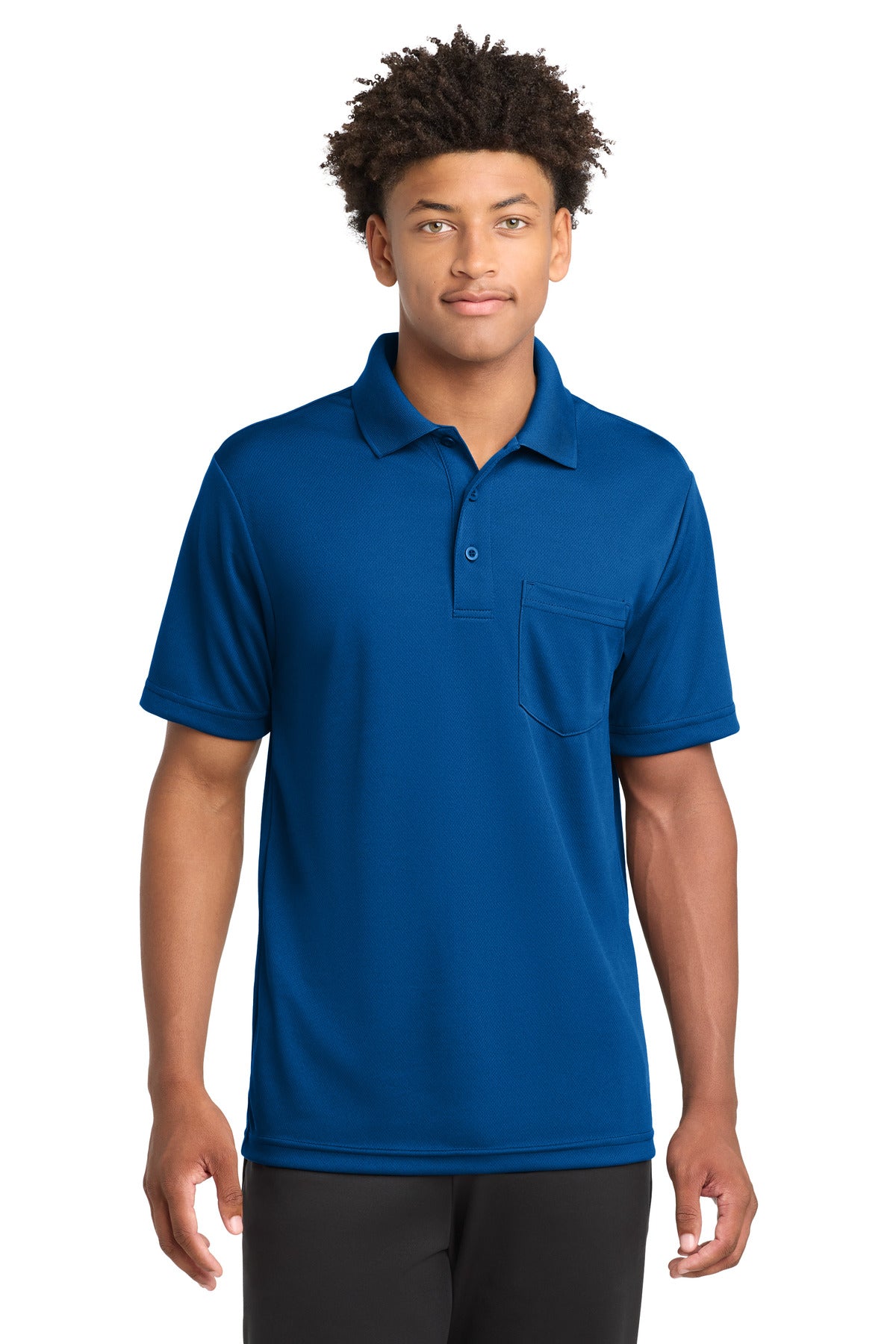 Custom True Royal PosiCharge RacerMesh Pocket Polo ST640P, personalized by SanCanDo Swag in Argyle, TX