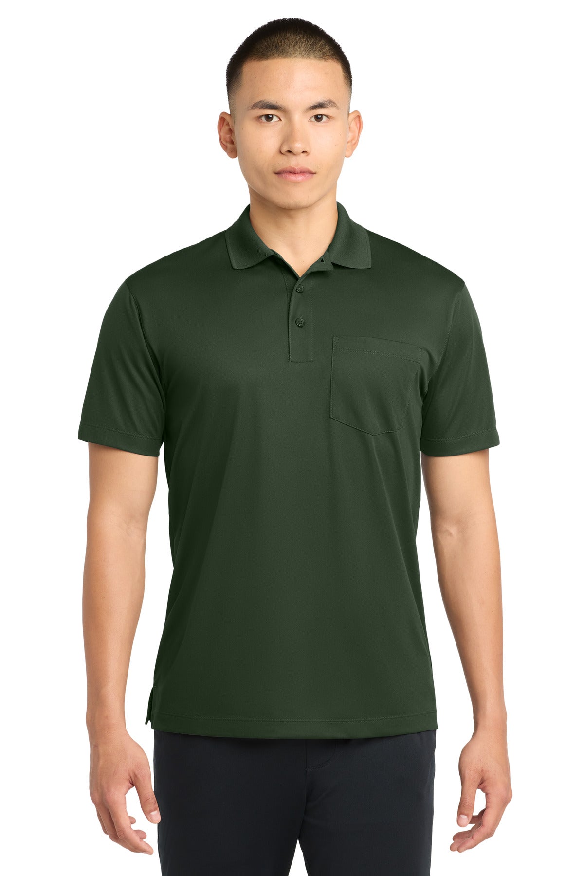 Custom Forest Green Micropique Sport-Wick Pocket Polo ST651, personalized by SanCanDo Swag in Argyle, TX