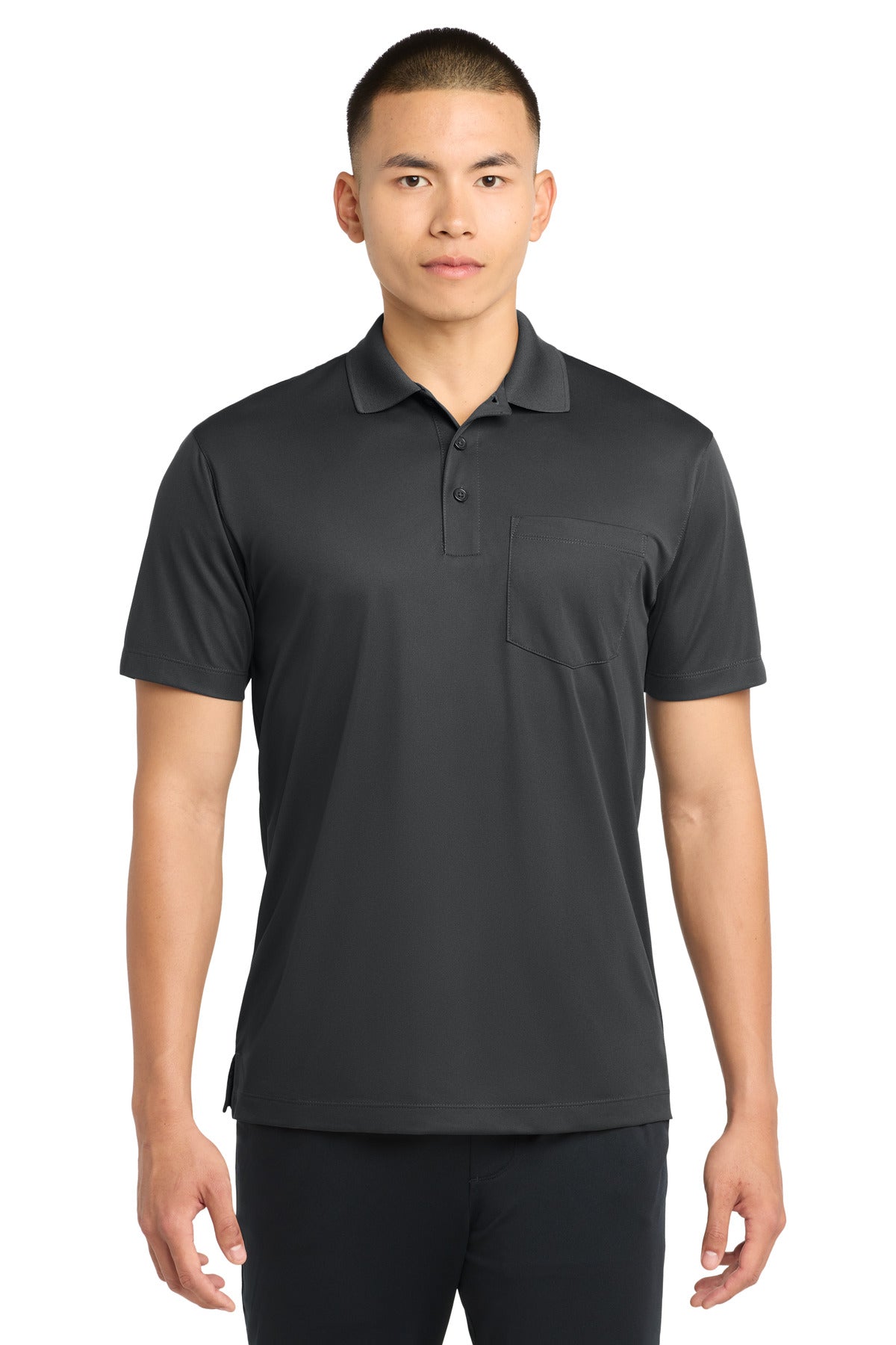 Custom Iron Grey Micropique Sport-Wick Pocket Polo ST651, personalized by SanCanDo Swag in Argyle, TX