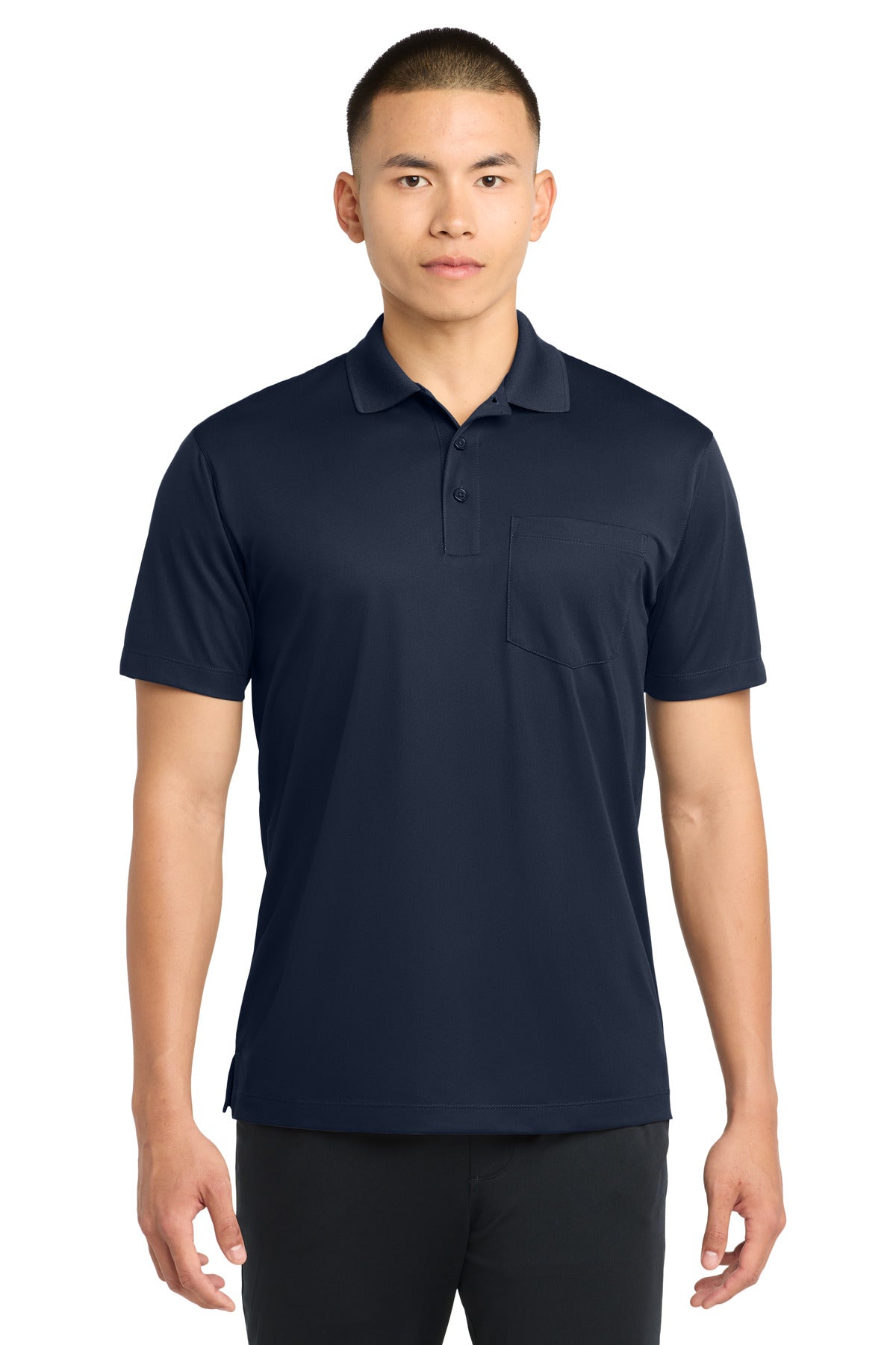 Custom True Navy Micropique Sport-Wick Pocket Polo ST651, personalized by SanCanDo Swag in Argyle, TX