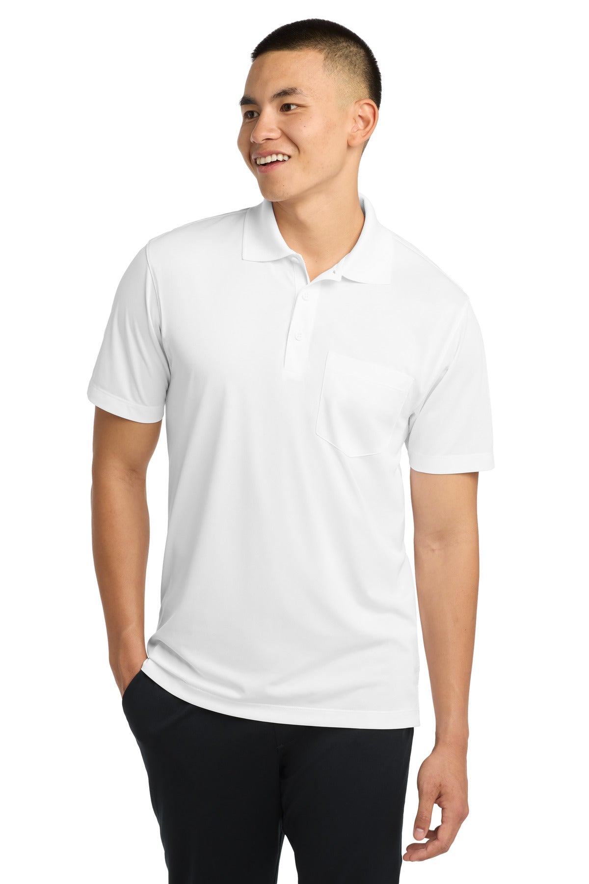 Custom White Micropique Sport-Wick Pocket Polo ST651, personalized by SanCanDo Swag in Argyle, TX