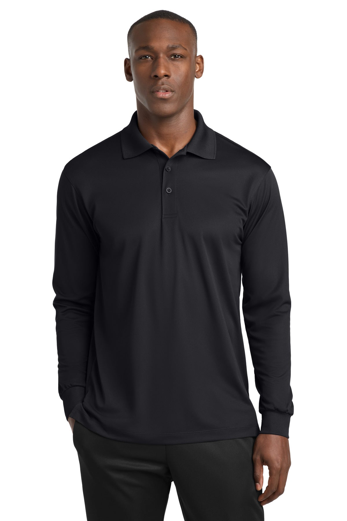 Custom Black Long Sleeve Micropique Sport-Wick Polo ST657, personalized by SanCanDo Swag in Argyle, TX