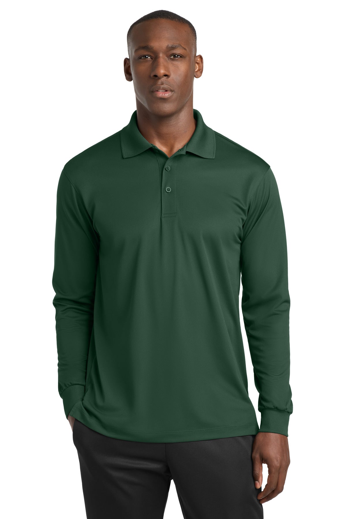 Custom Forest Green Long Sleeve Micropique Sport-Wick Polo ST657, personalized by SanCanDo Swag in Argyle, TX