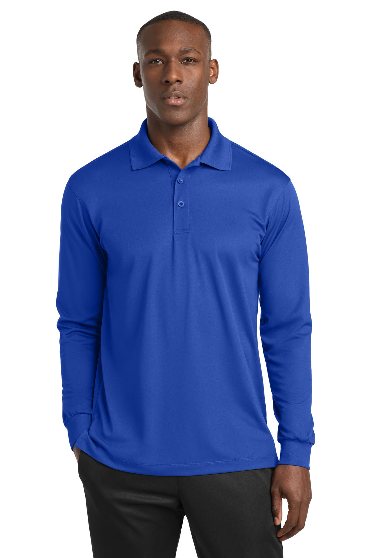 Custom True Royal Long Sleeve Micropique Sport-Wick Polo ST657, personalized by SanCanDo Swag in Argyle, TX