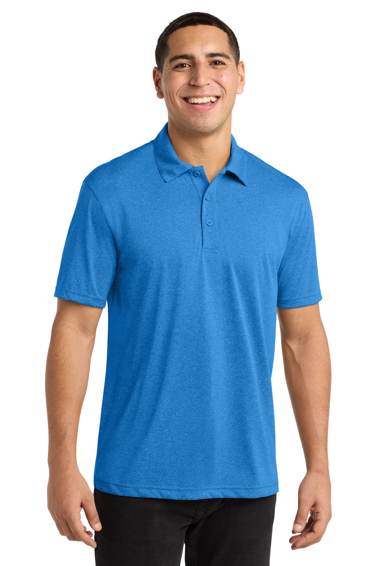 Custom Blue Wake Heather Heather Contender Polo ST660, personalized by SanCanDo Swag in Argyle, TX