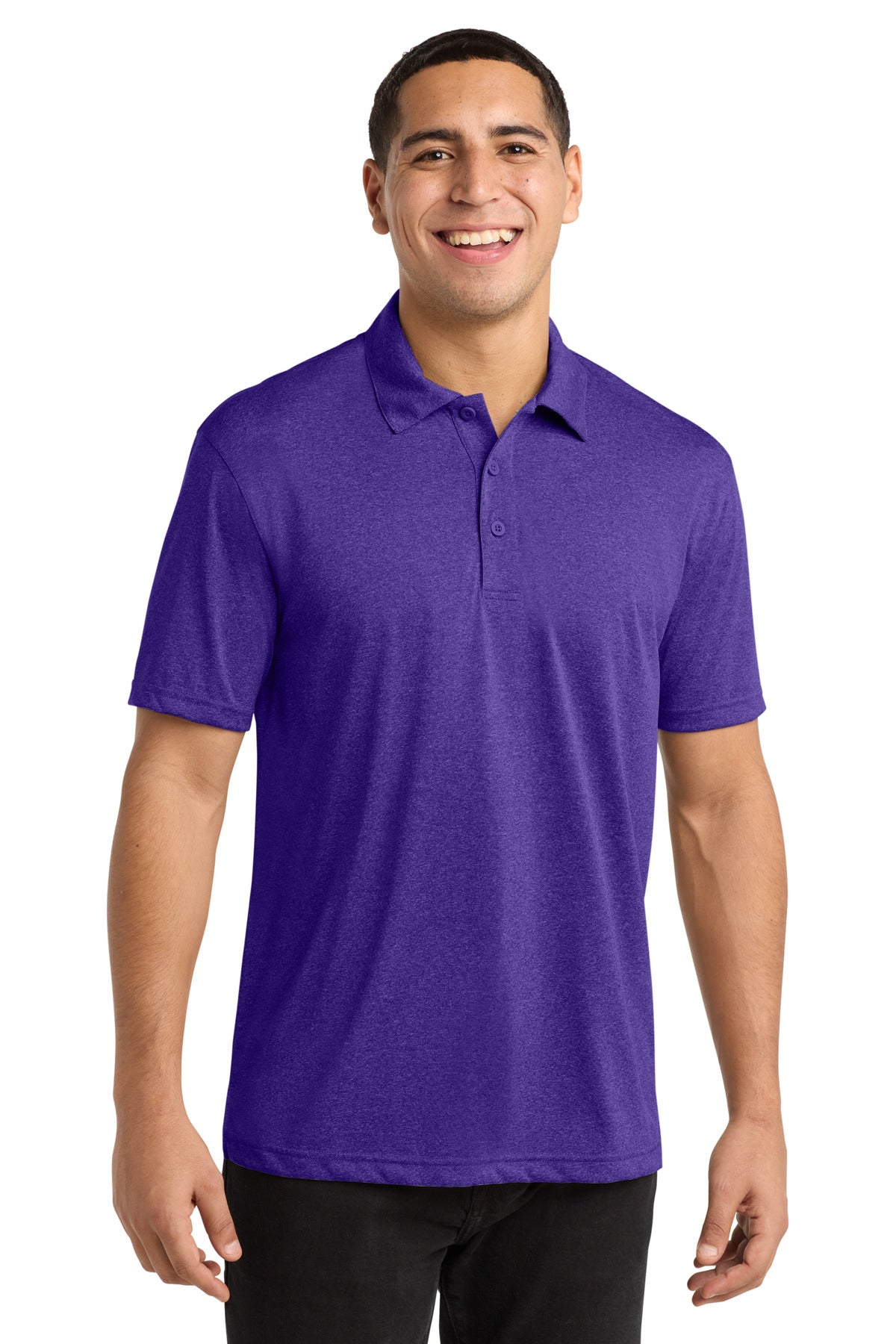 Custom Varsity Purple Heather Heather Contender Polo ST660, personalized by SanCanDo Swag in Argyle, TX