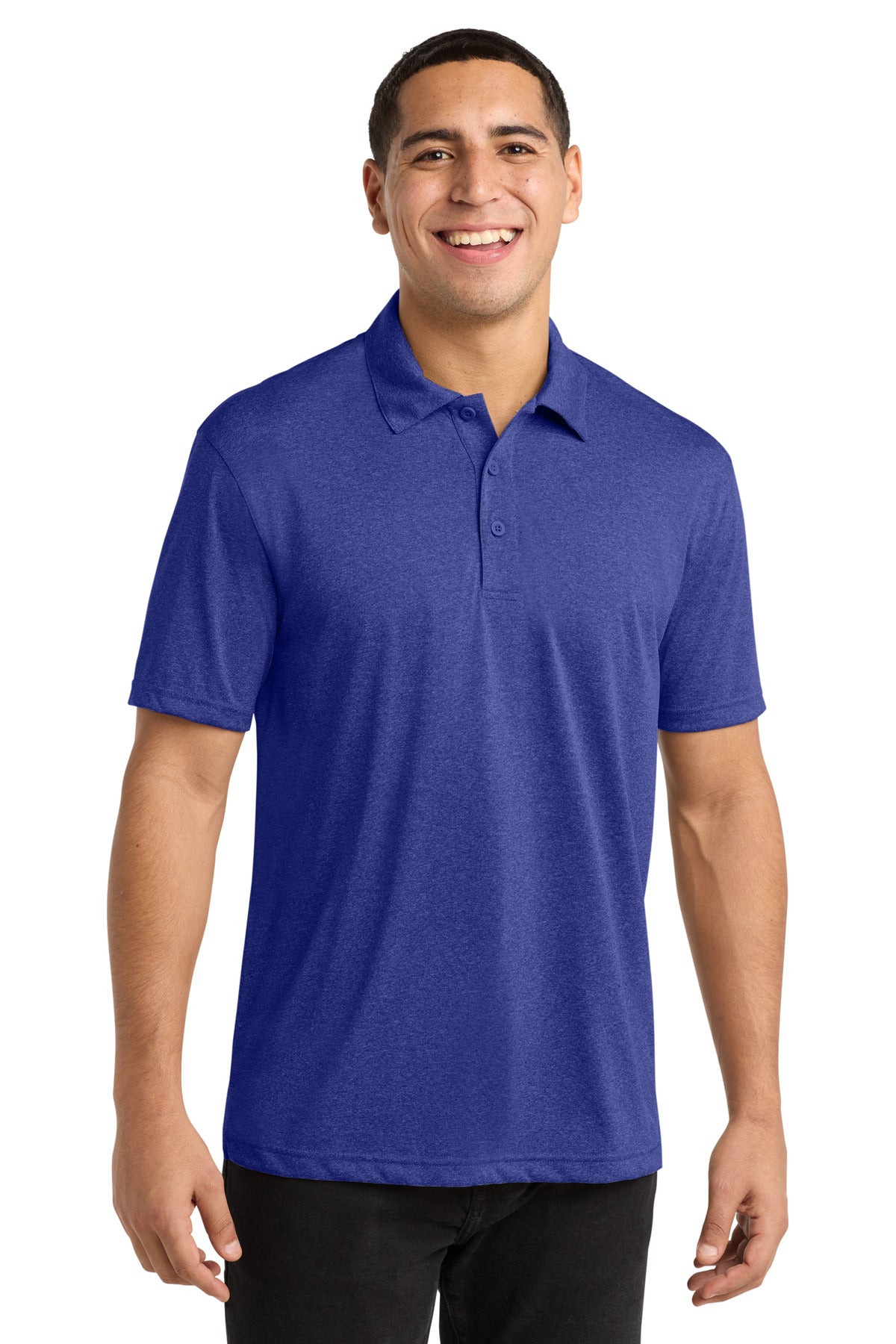 Custom Cobalt Heather Heather Contender Polo ST660, personalized by SanCanDo Swag in Argyle, TX